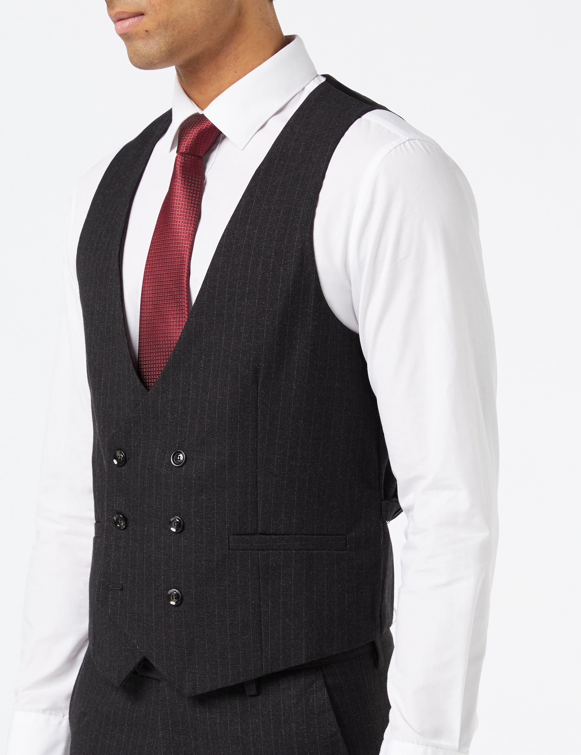 GREY PINSTRIPE SINGLE BREASTED JACKET & WAISTCOAT