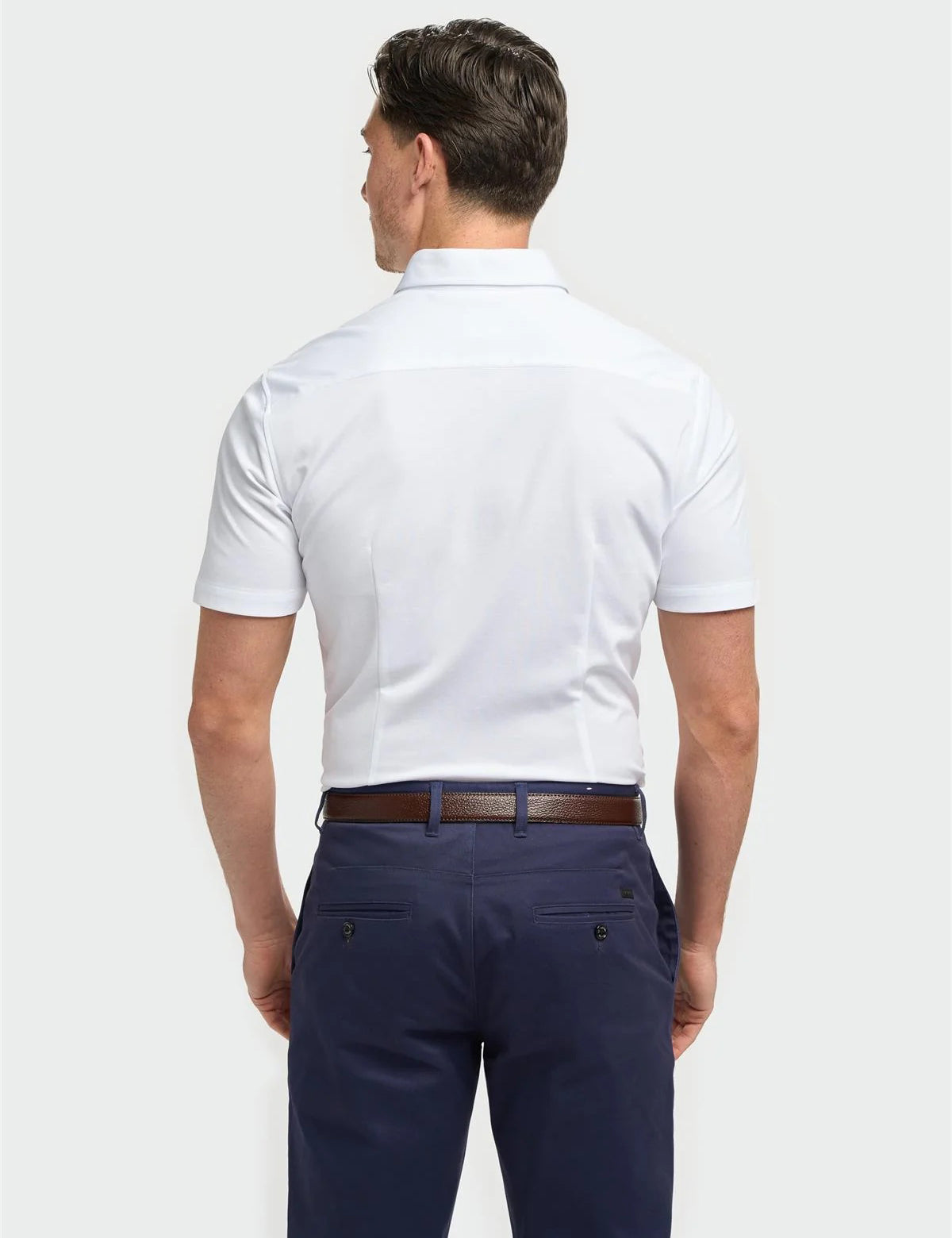 White Cotton Stretch Slim Fit Shirt – Short Sleeve