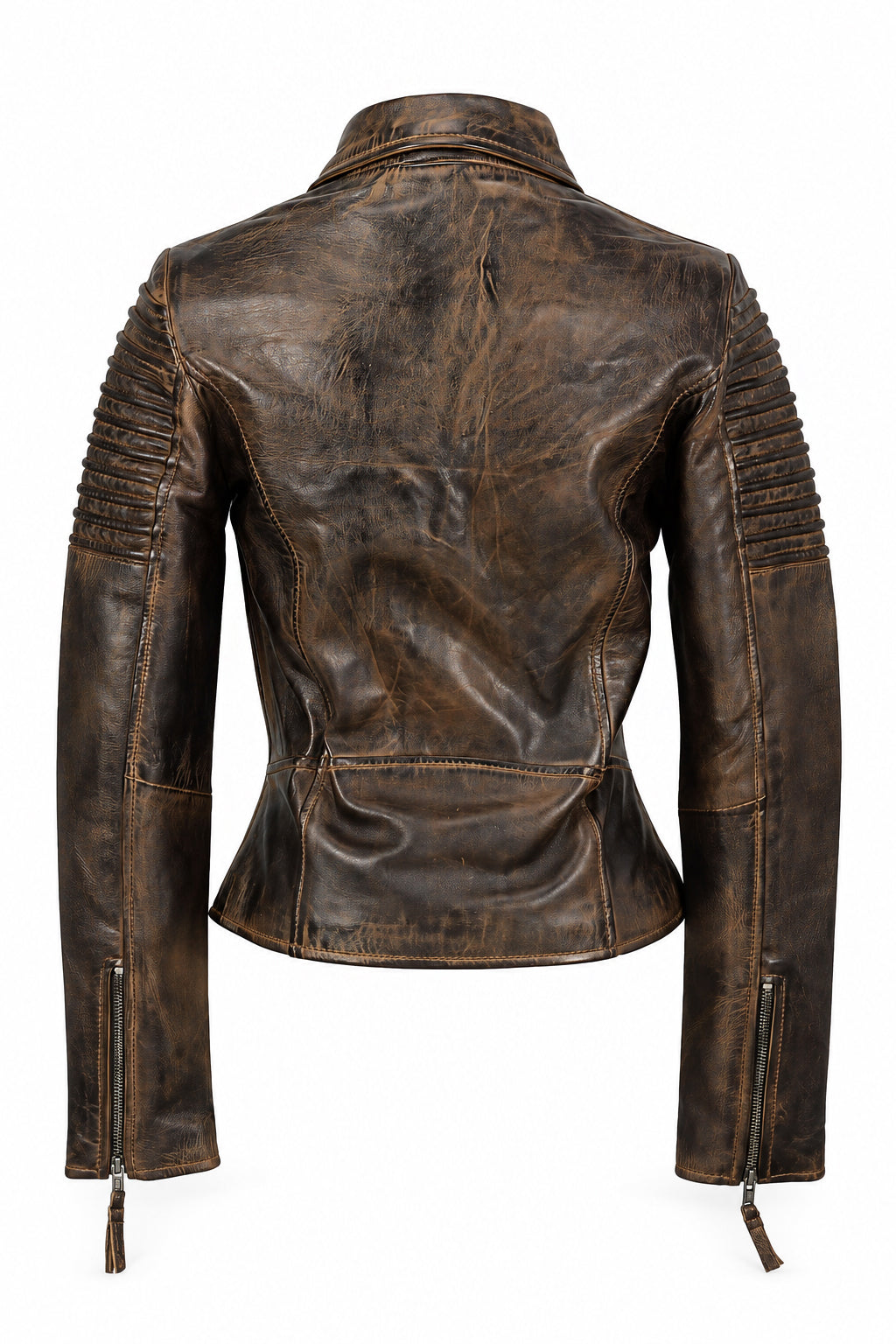 Ladies Retro Leather Biker Jacket in Brown