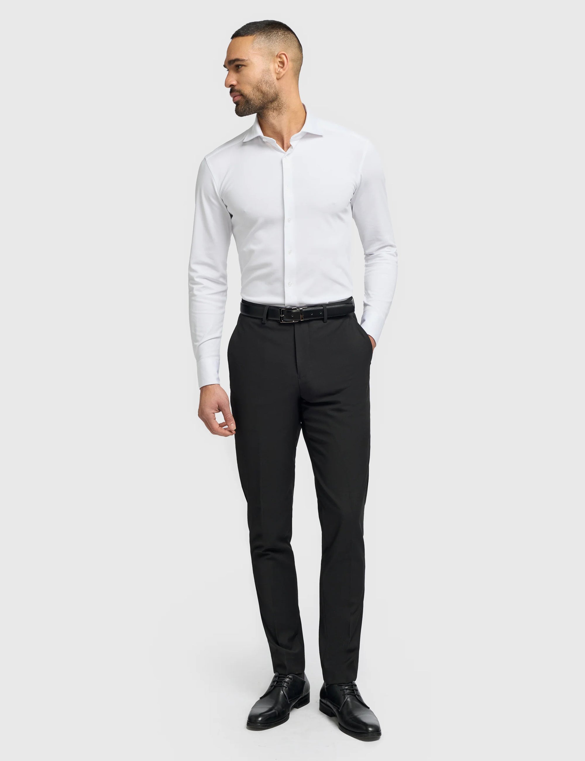 Cavani – White Cotton Blend Stretch Slim Fit Shirt