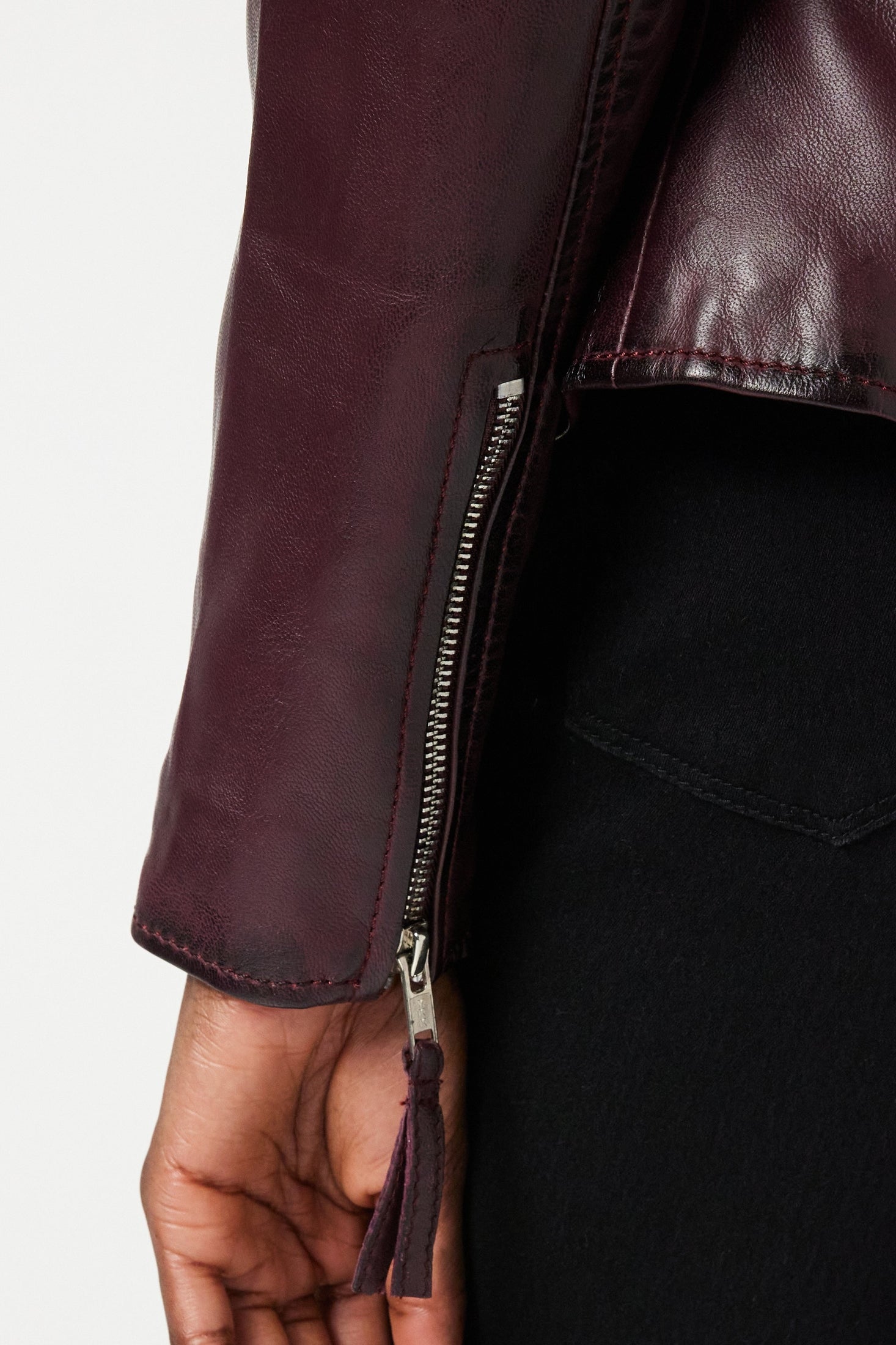 Ladies Retro Leather Biker Jacket in Burgundy