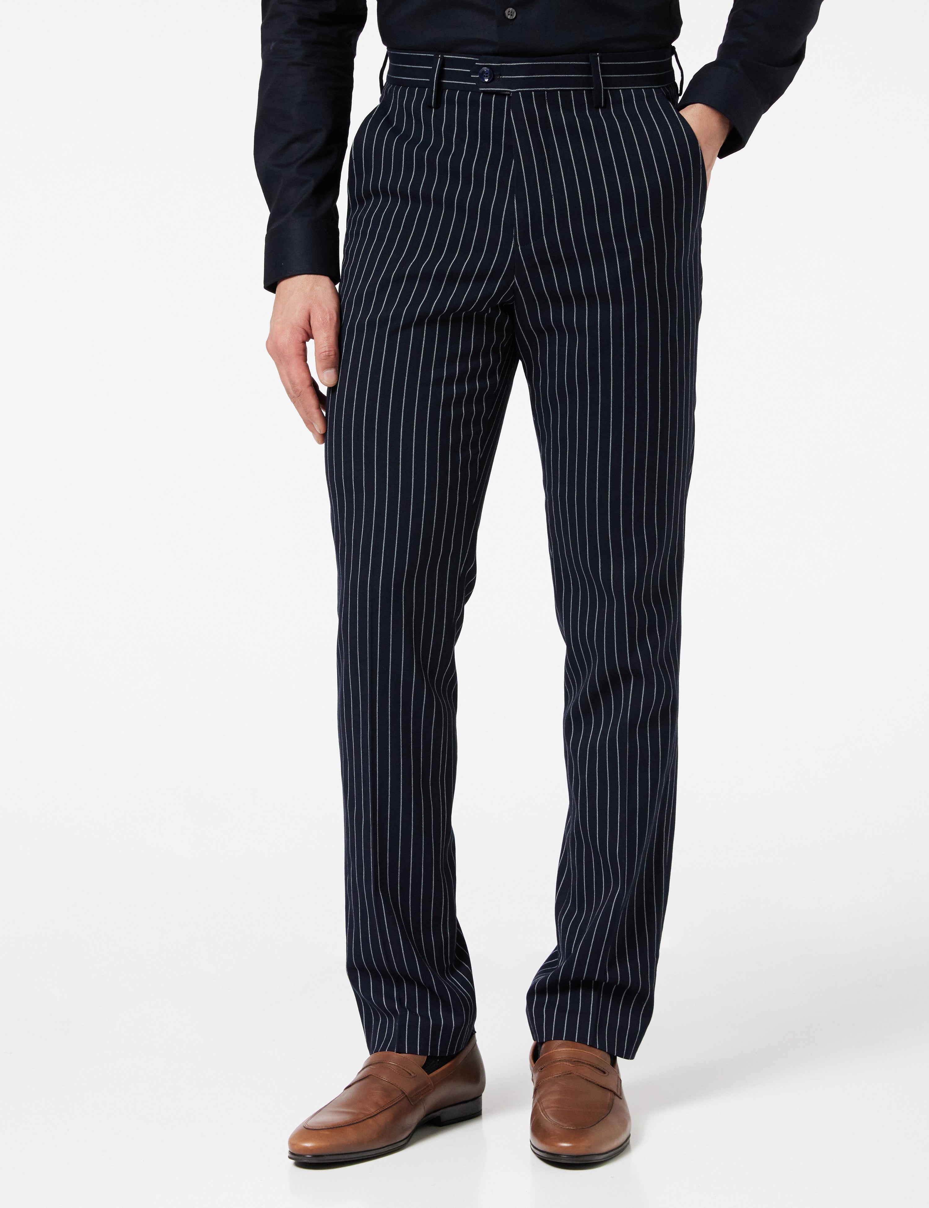 ALFRED  - NAVY PINSTRIPE TROUSER