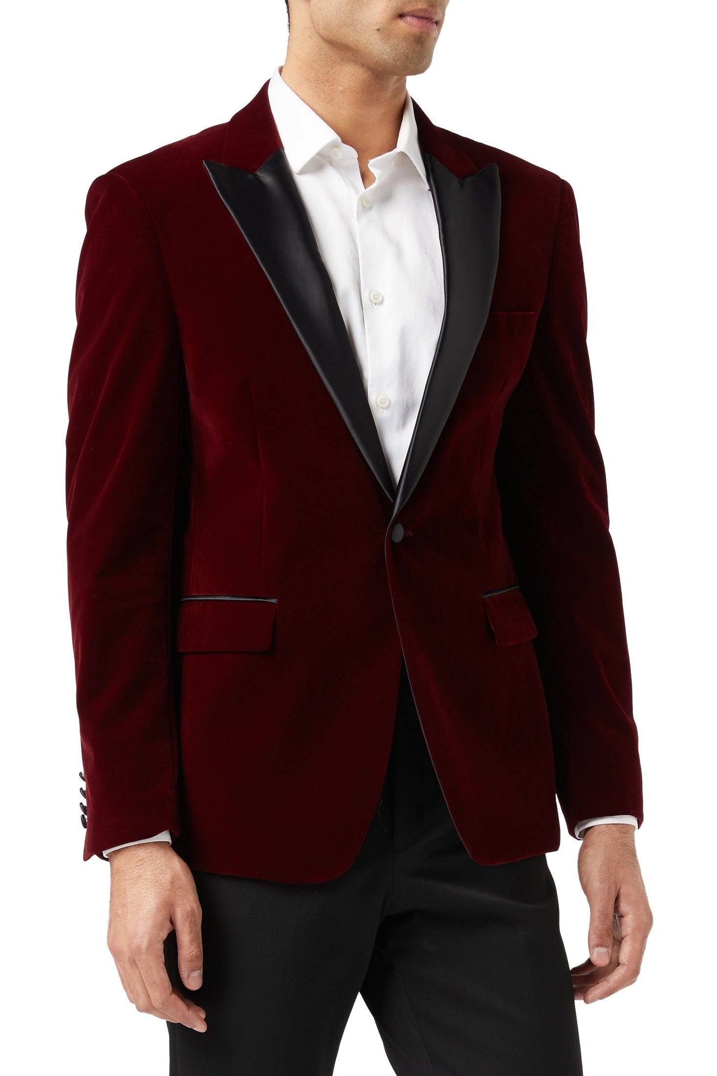 Maroon Velvet Tuxedo 5 Piece Set - Jacket, Shirt, Trouser, Bow & Shoes