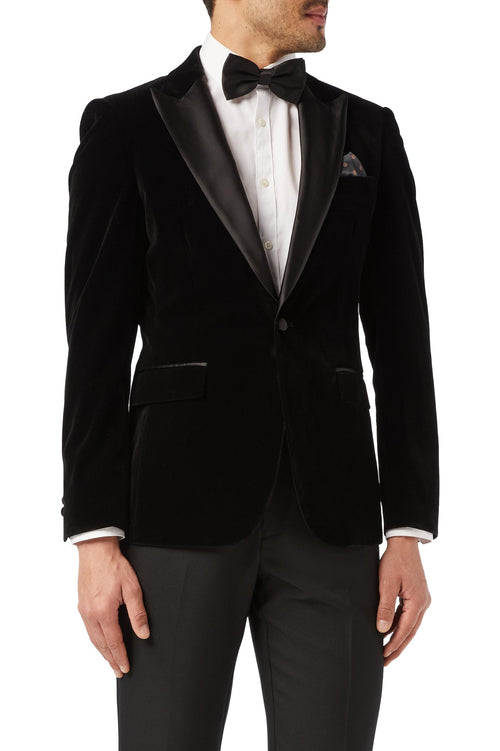 DINNER TIM – Schwarze Smokingjacke aus weichem Samt