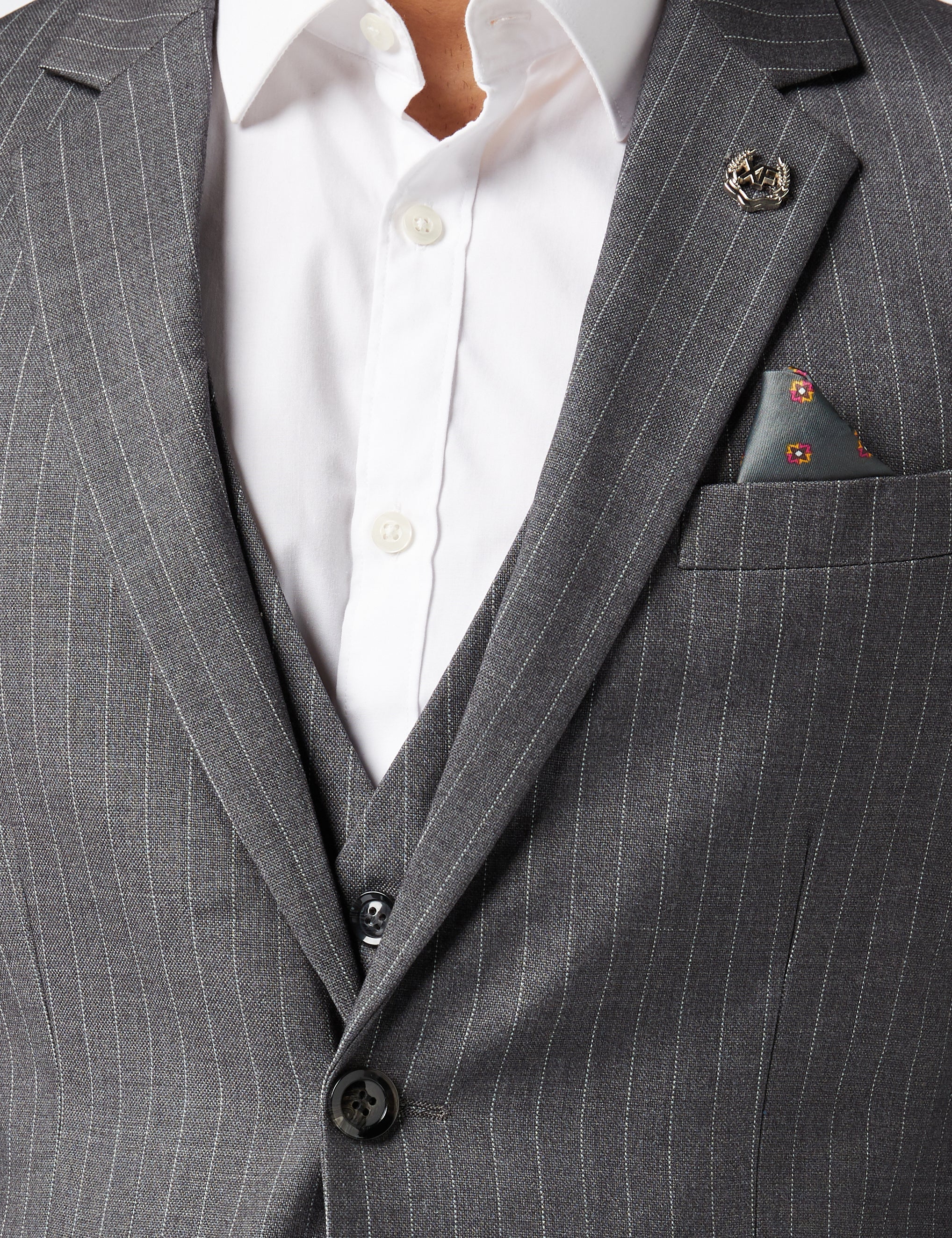 WHITE PIN STRIPE GREY JACKET & WAISTCOAT