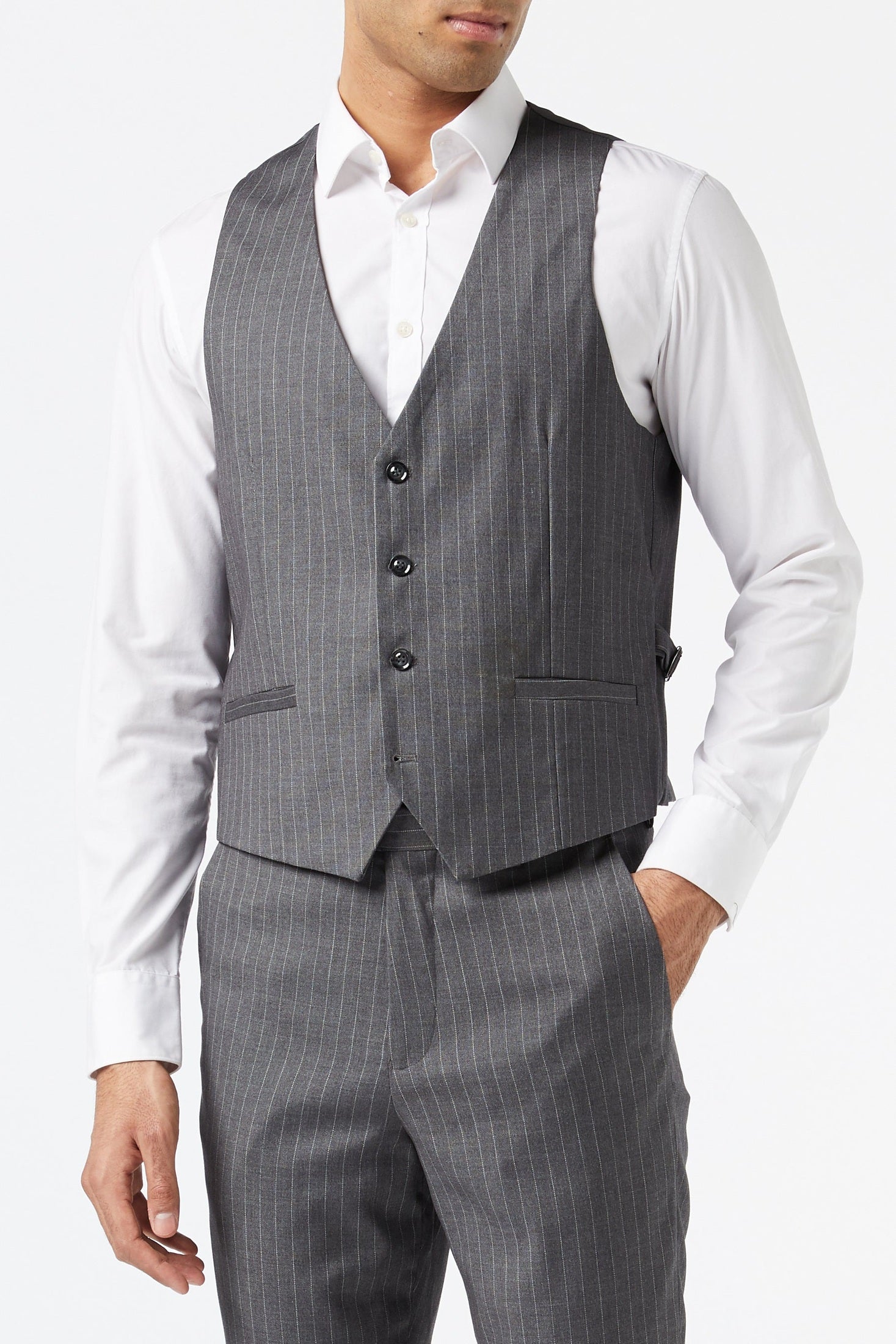 WHITE PIN STRIPE GREY JACKET