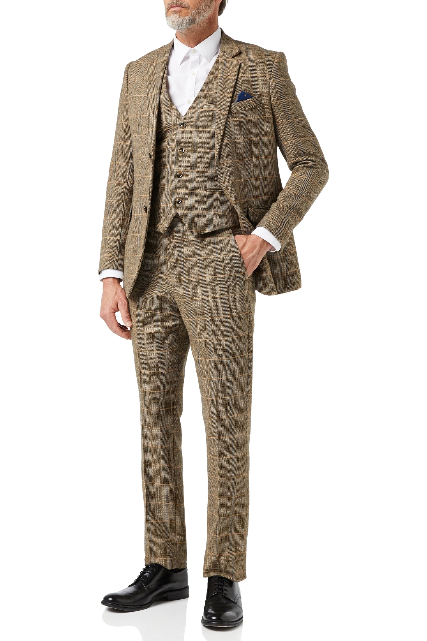 TWEED CHECK HERRINGBONE TAN JACKET