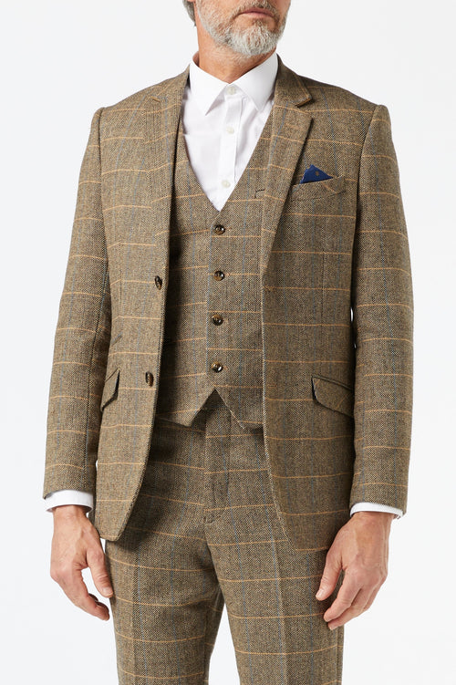 TWEED CHECK HERRINGBONE TAN JACKET