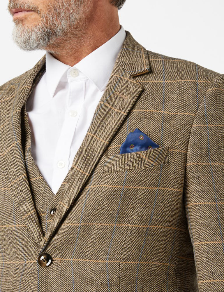 TWEED CHECK HERRINGBONE TAN SUIT