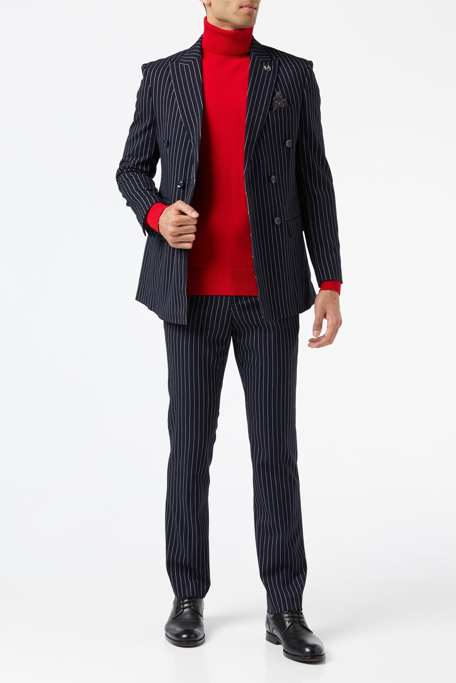 Men's Red Lightweight Stretch Cotton Roll Neck Jumper