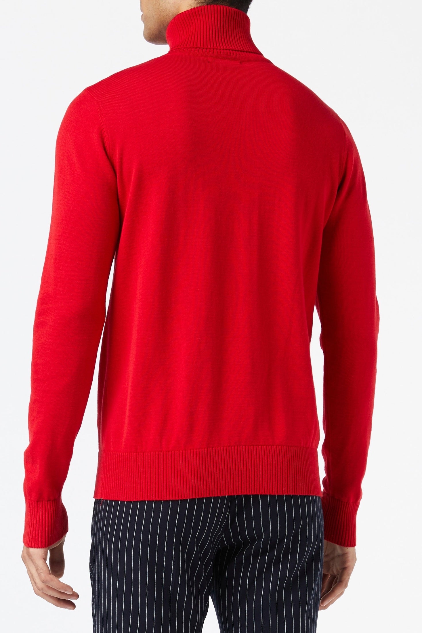 Men's Red Lightweight Stretch Cotton Roll Neck Jumper