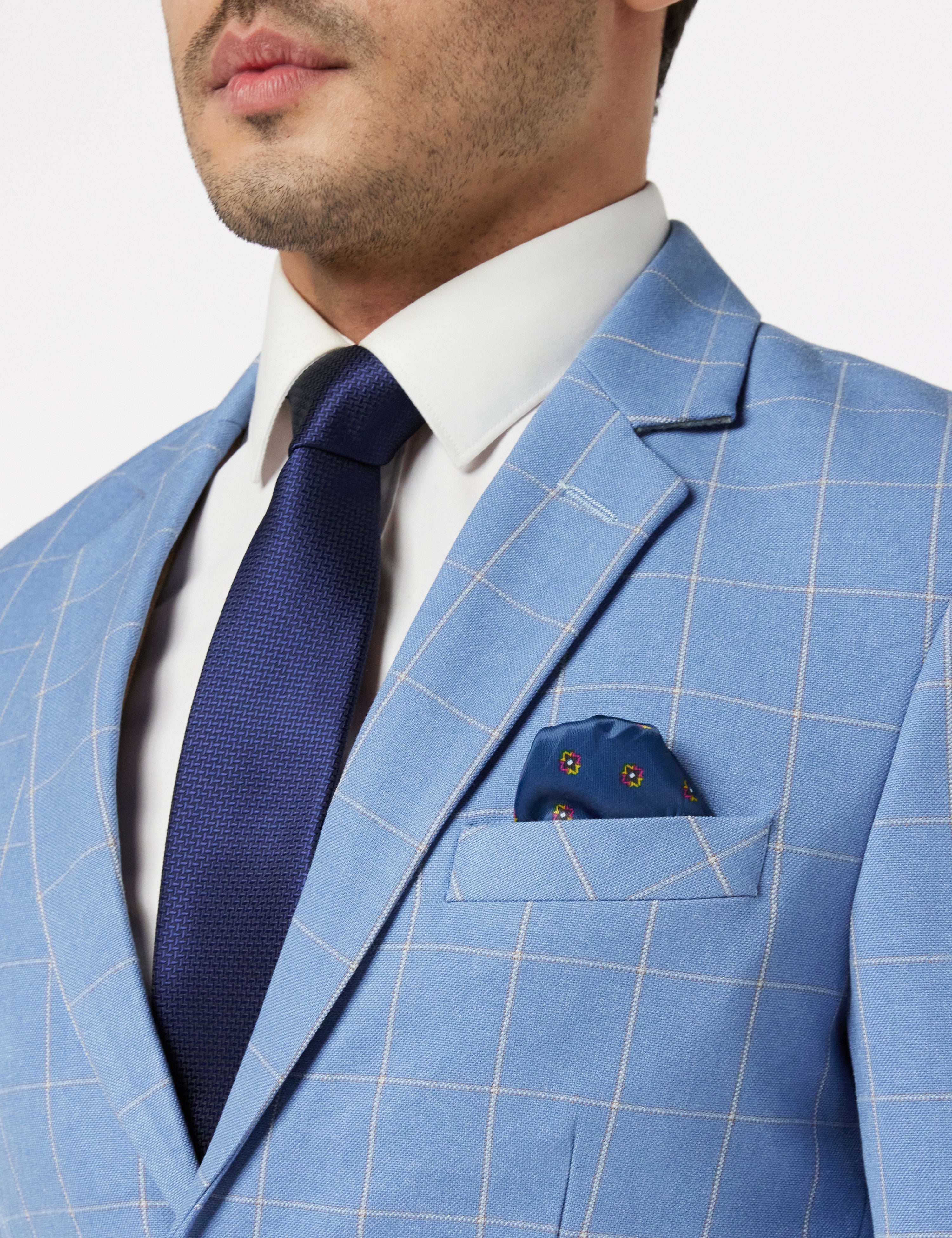 GABIN - SKY BLUE WINDOWPANE CHECK JACKET & WAISTCOAT