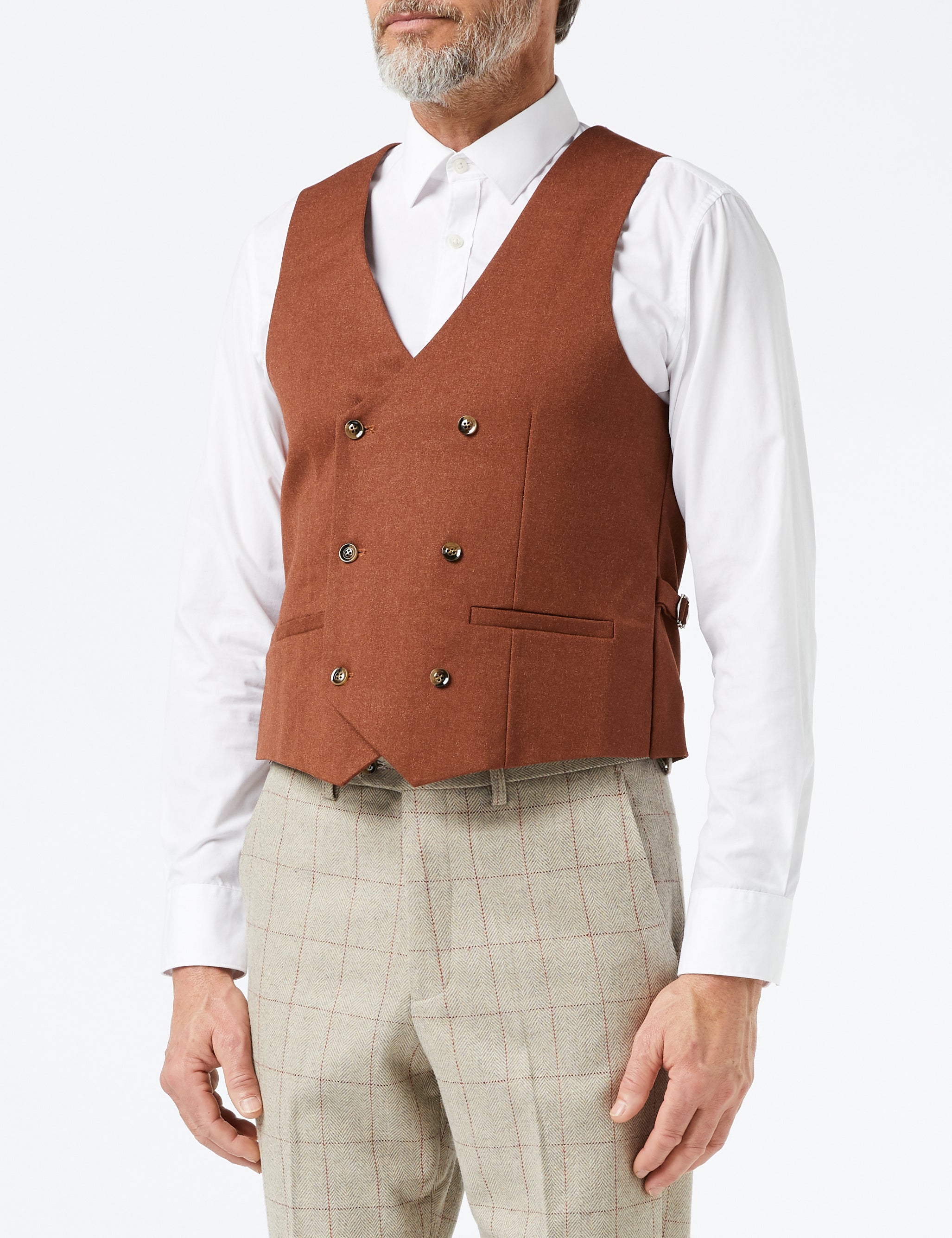 THEO - TWEED HERRINGBONE RED CHECK ON BEIGE SUIT JACKET & WAISTCOAT