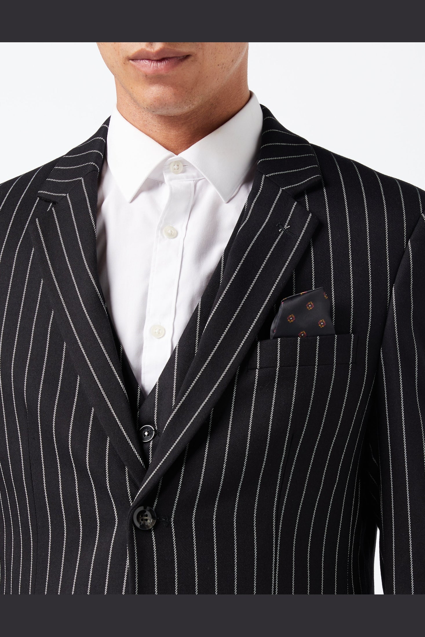 WHITE PIN STRIPE BLACK JACKET