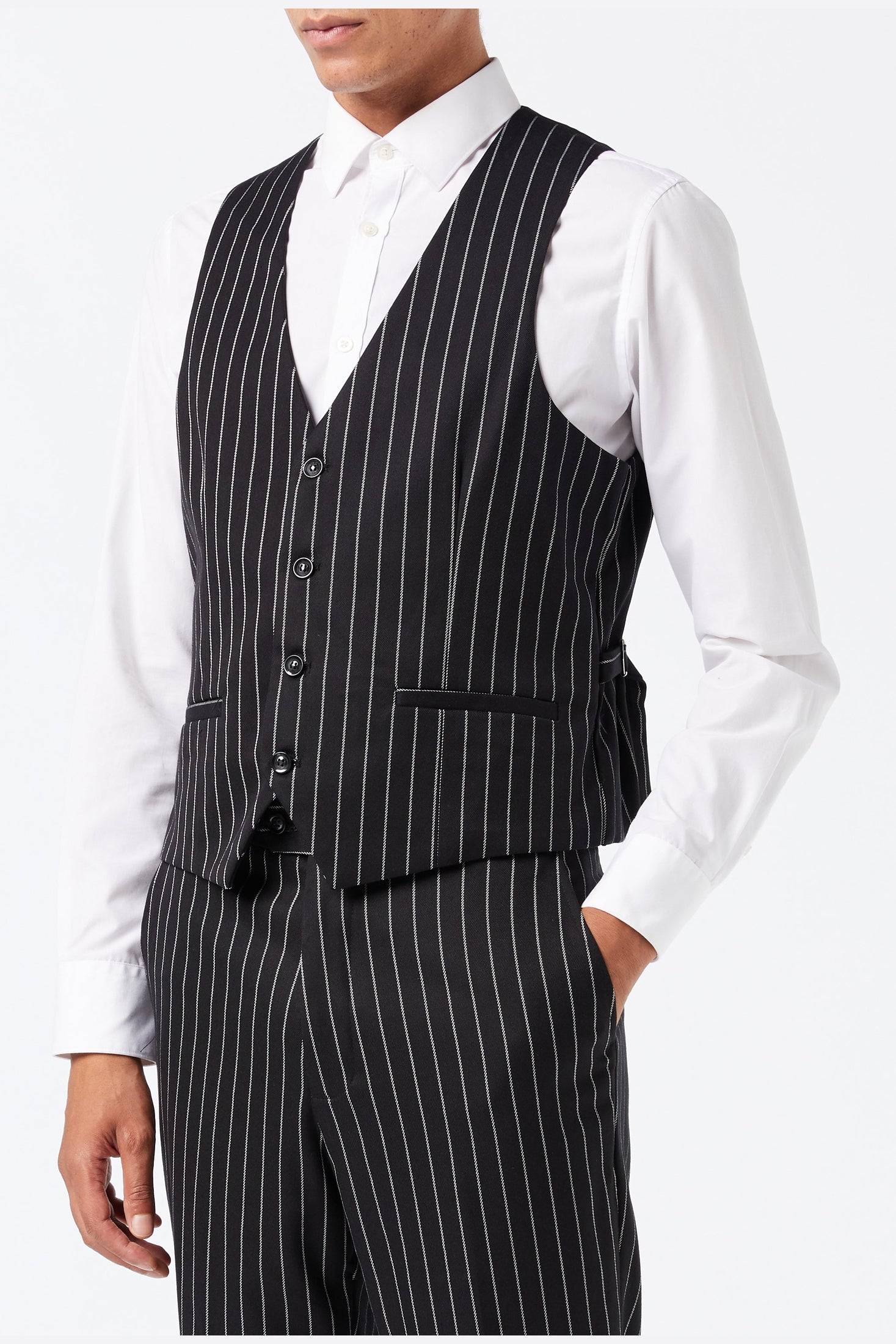 WHITE PIN STRIPE BLACK JACKET