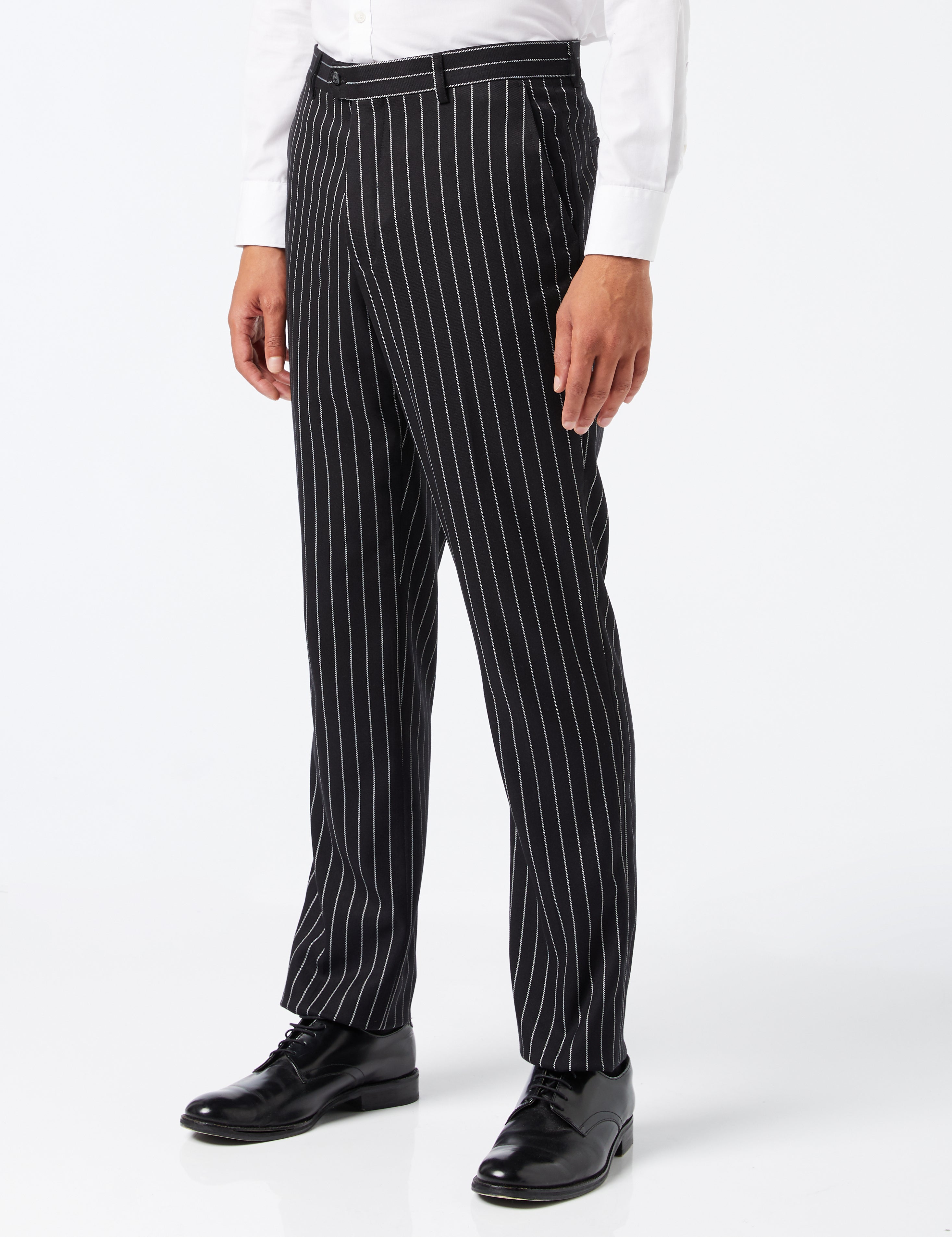 Black Single Breasted Pin Stripe Suit