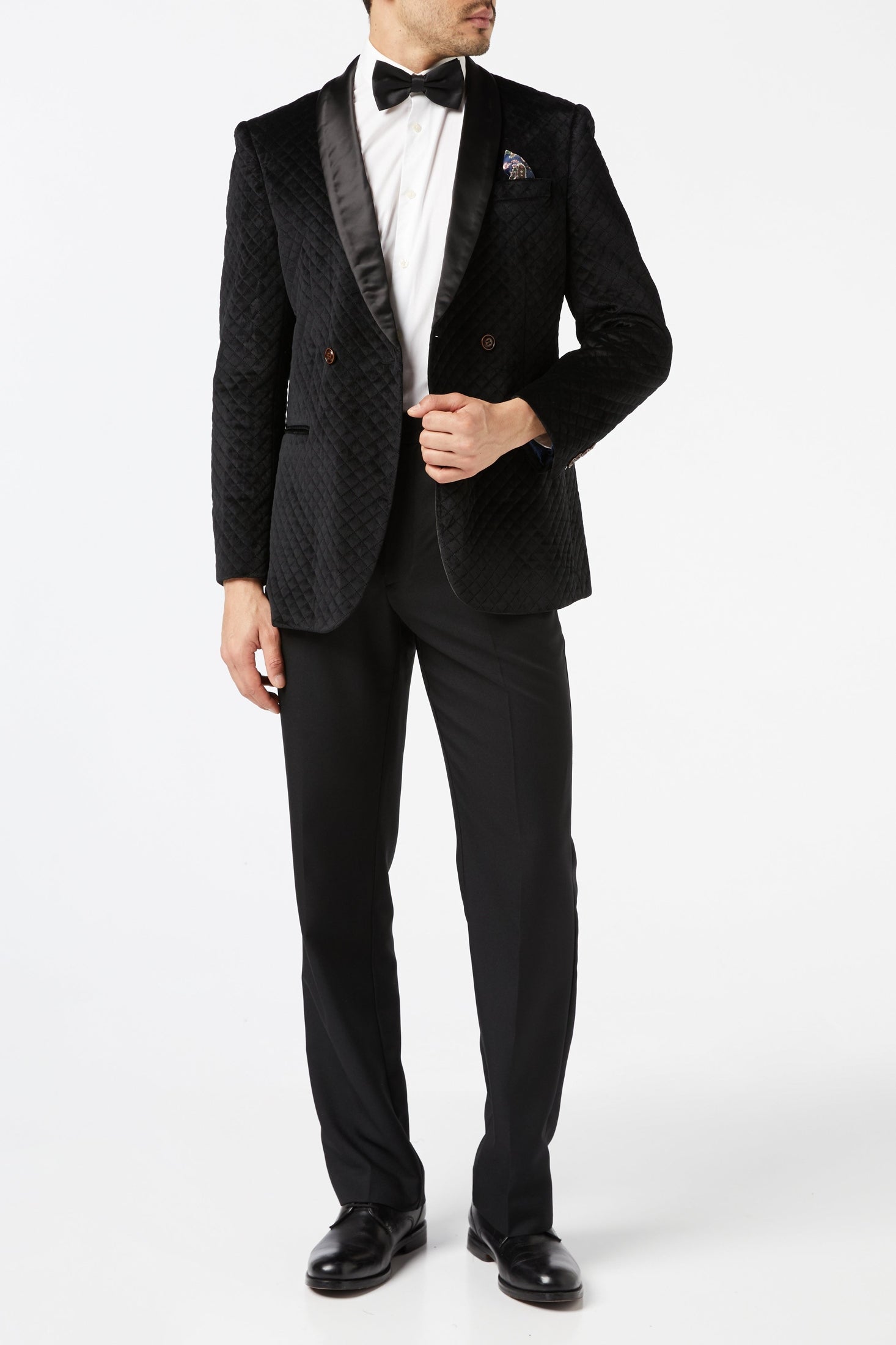 RHOM - Black Quilted Velvet Double Breasted Tuxedo Jacket