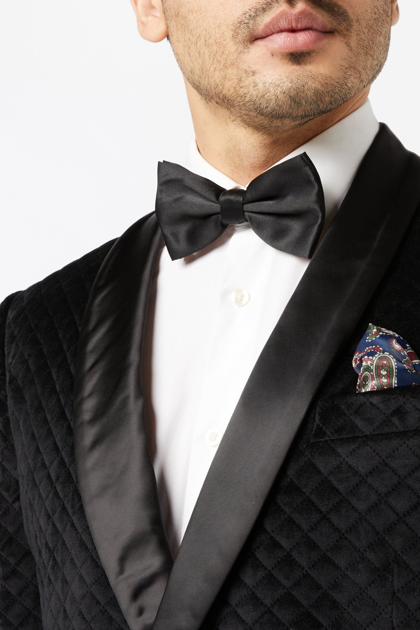 RHOM - Black Quilted Velvet Double Breasted Tuxedo Jacket