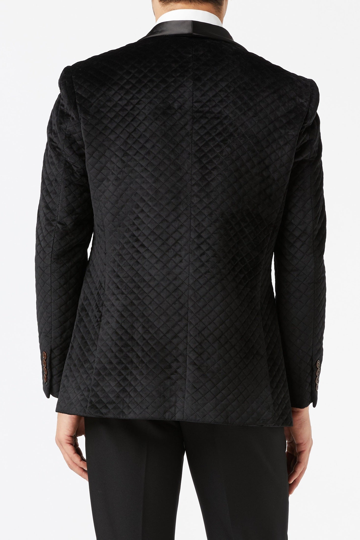 RHOM - Black Quilted Velvet Double Breasted Tuxedo Jacket