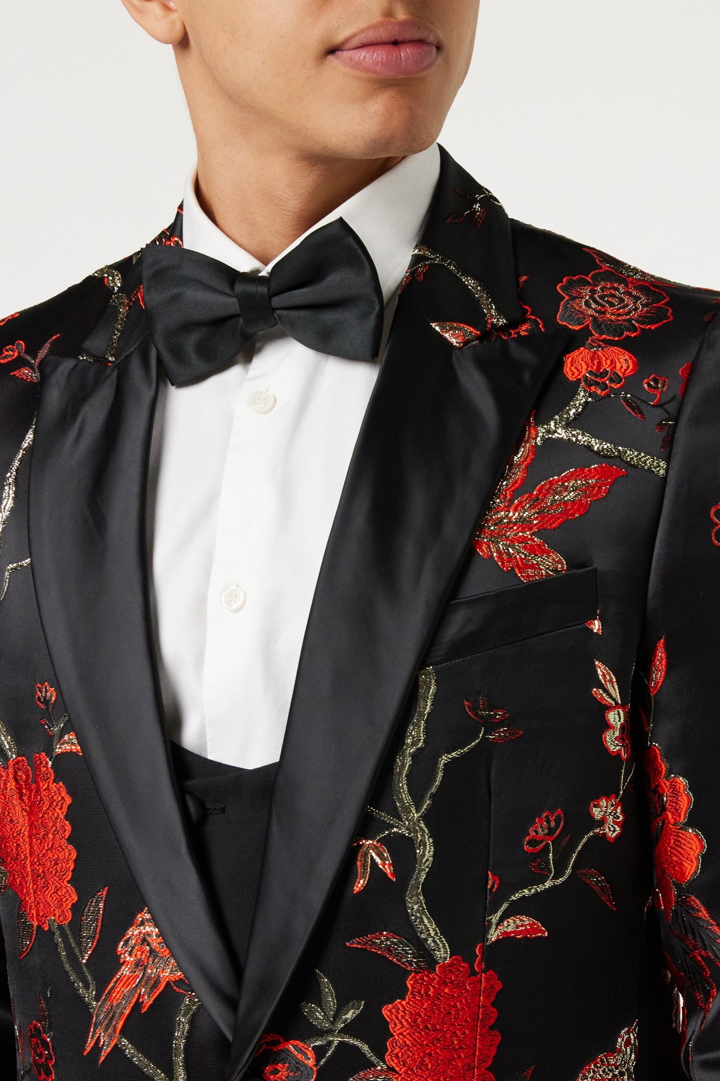 TUXEDO BLACK RED FLORAL BLAZER