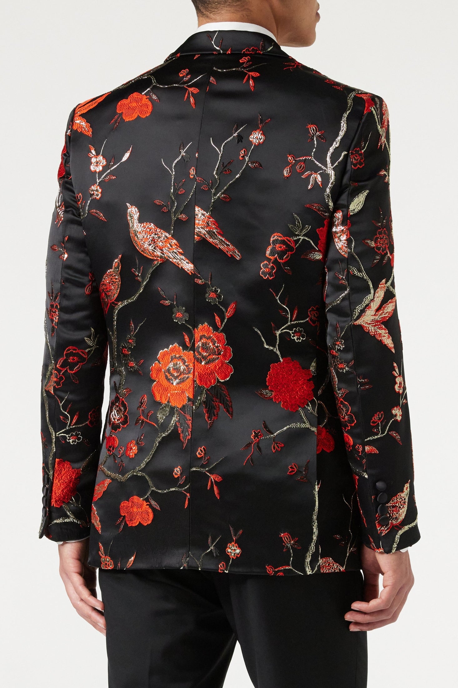 TUXEDO BLACK RED FLORAL BLAZER