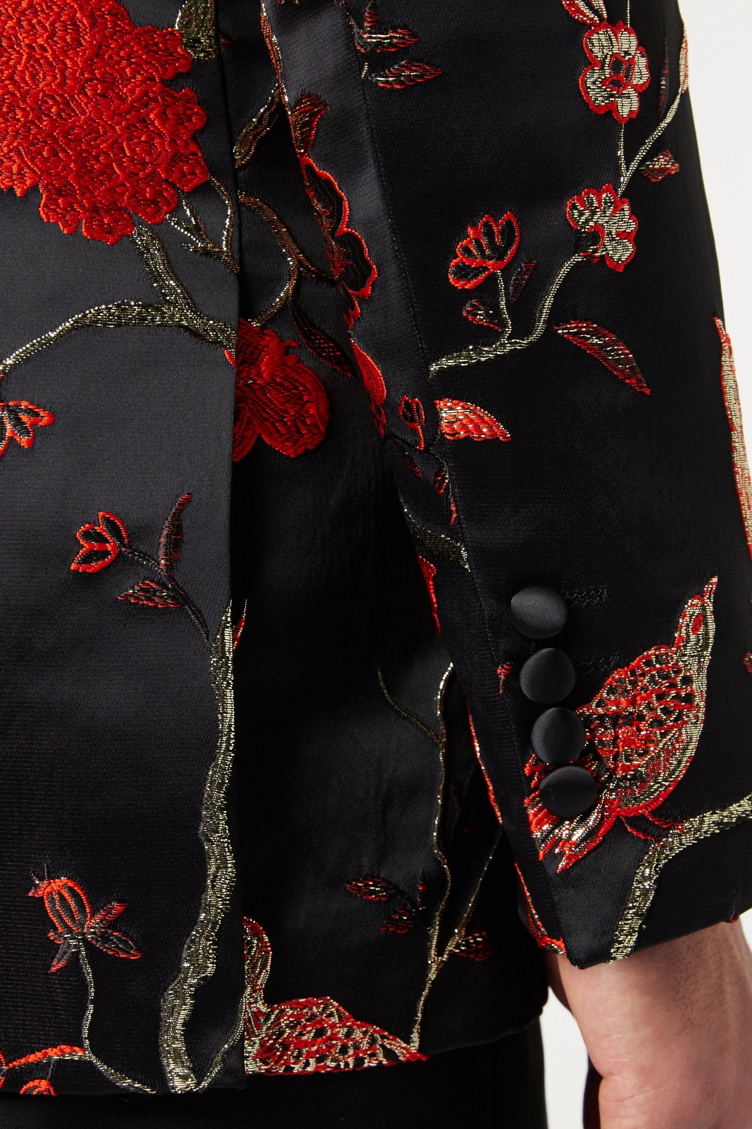 TUXEDO BLACK RED FLORAL BLAZER