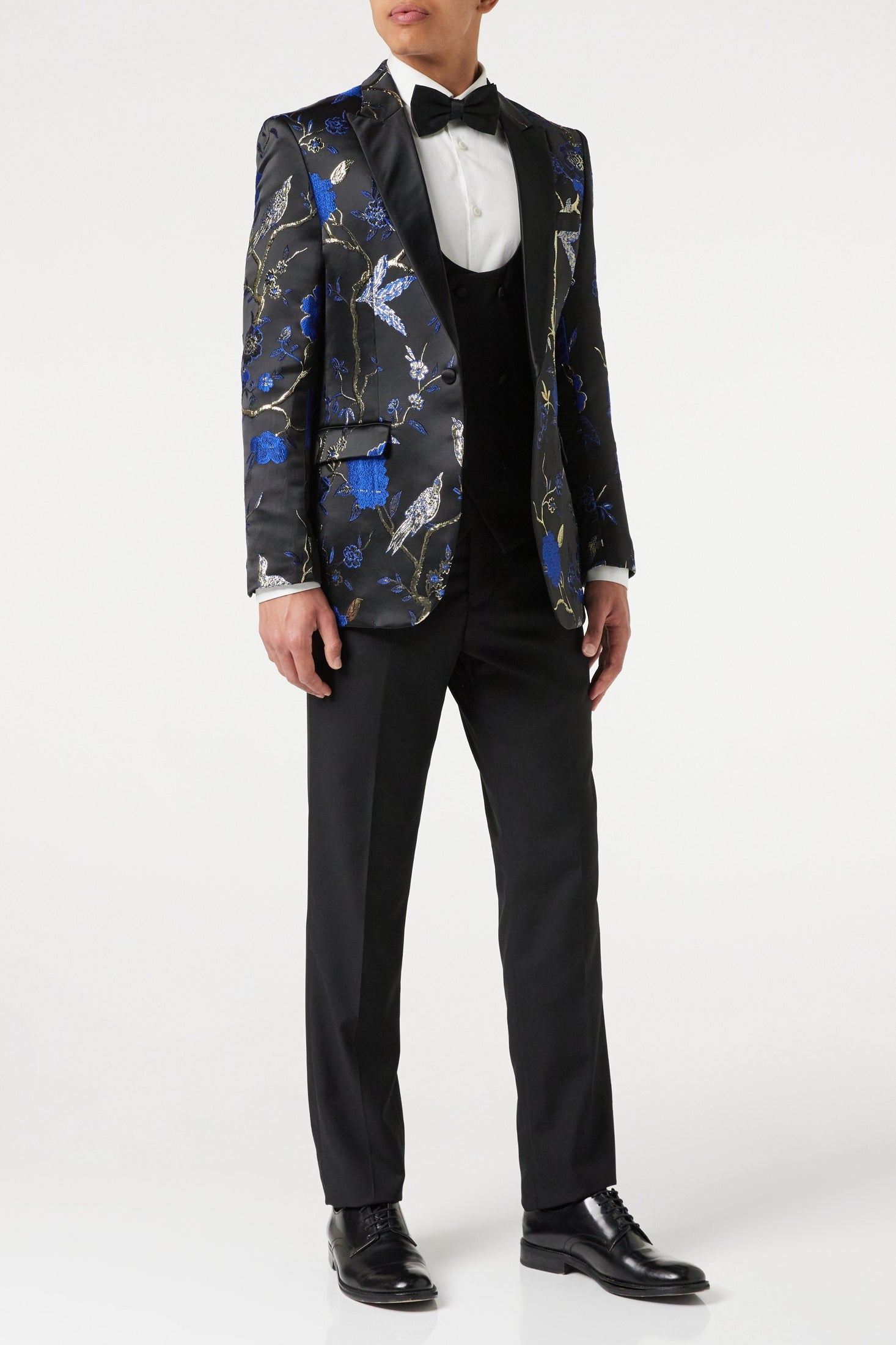 TUXEDO BLACK BLUE FLORAL BLAZER