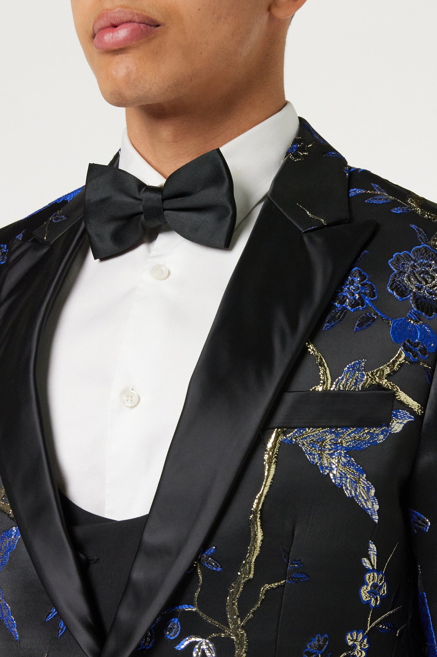 TUXEDO BLACK BLUE FLORAL BLAZER