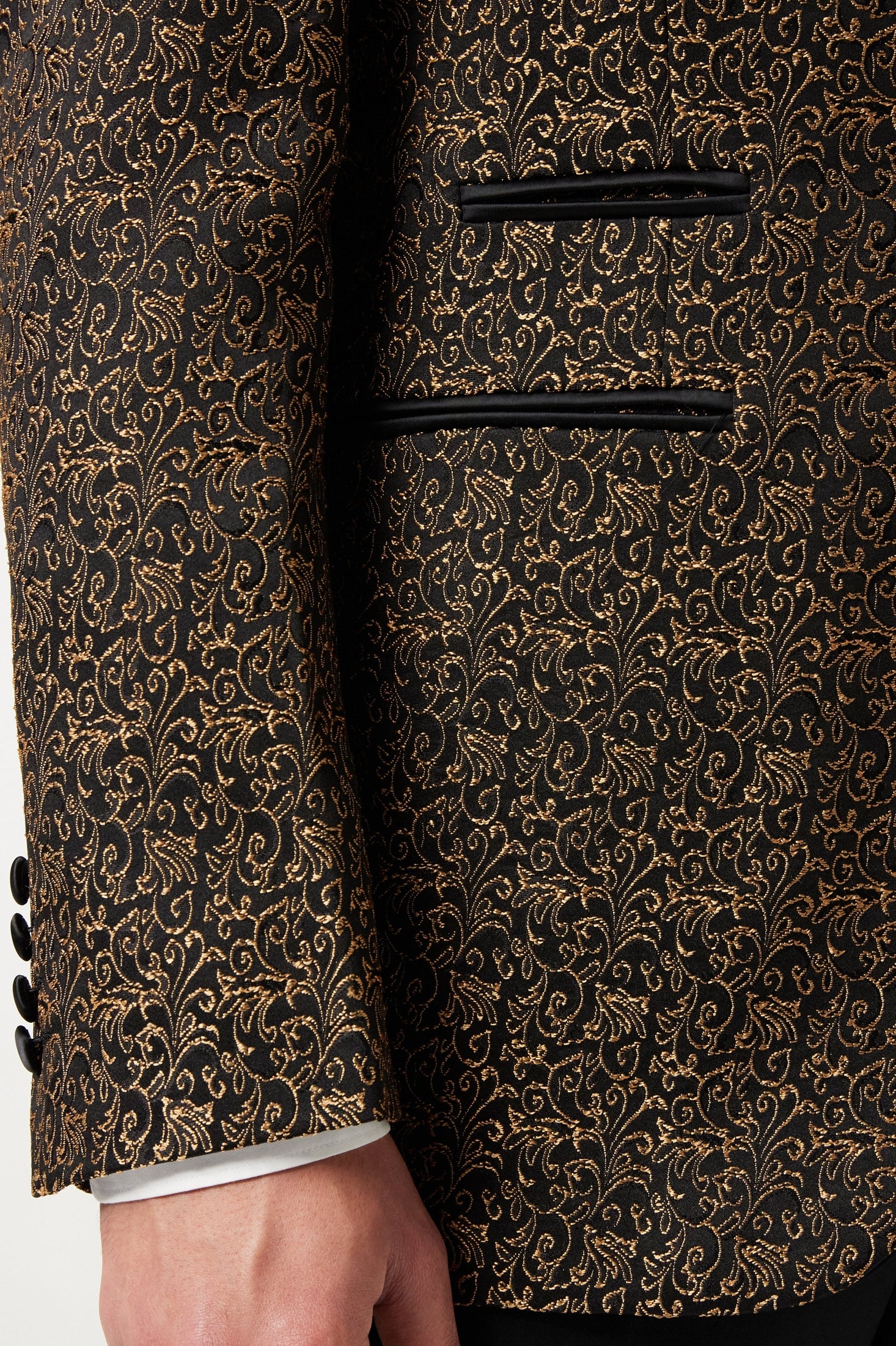 BRIAN - Floral Jacquard Print Gold Tuxedo Jacket With Waistcoat