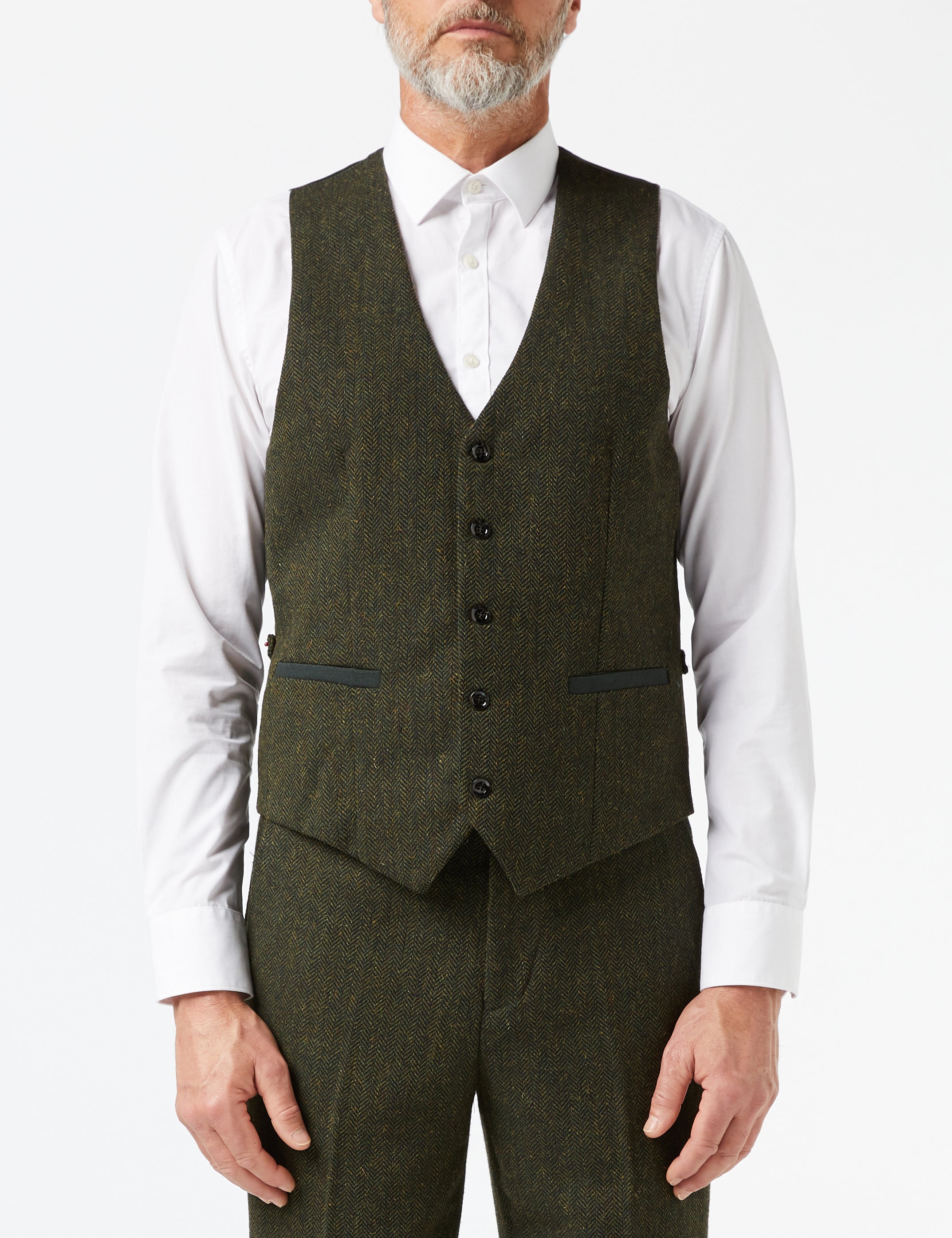 EDWARD OLIVE HERRINGBONE TWEED SUIT JACKET & WAISTCOAT