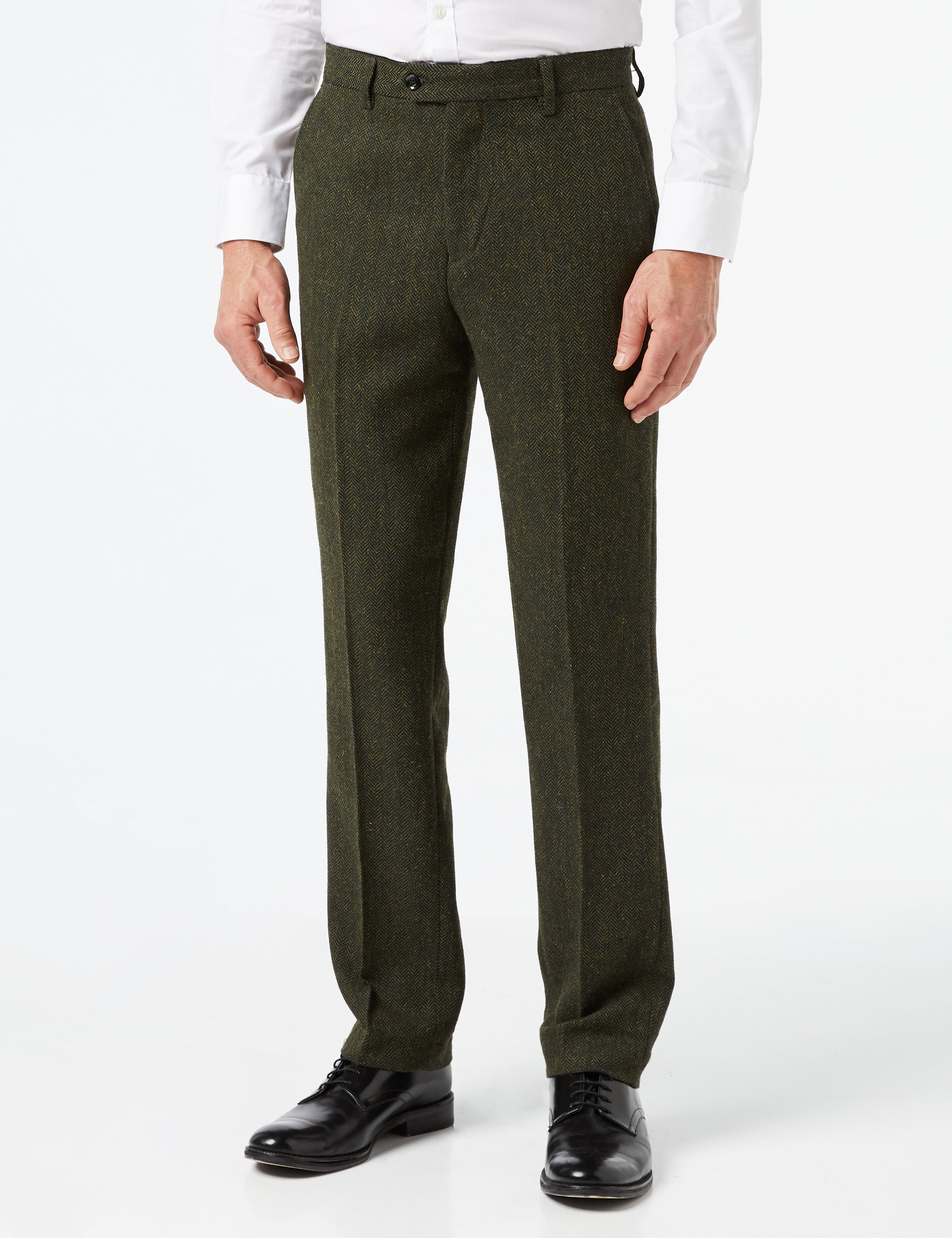 Edward - Mens Olive Green Herringbone 1920s Tailored Fit Suit Pants