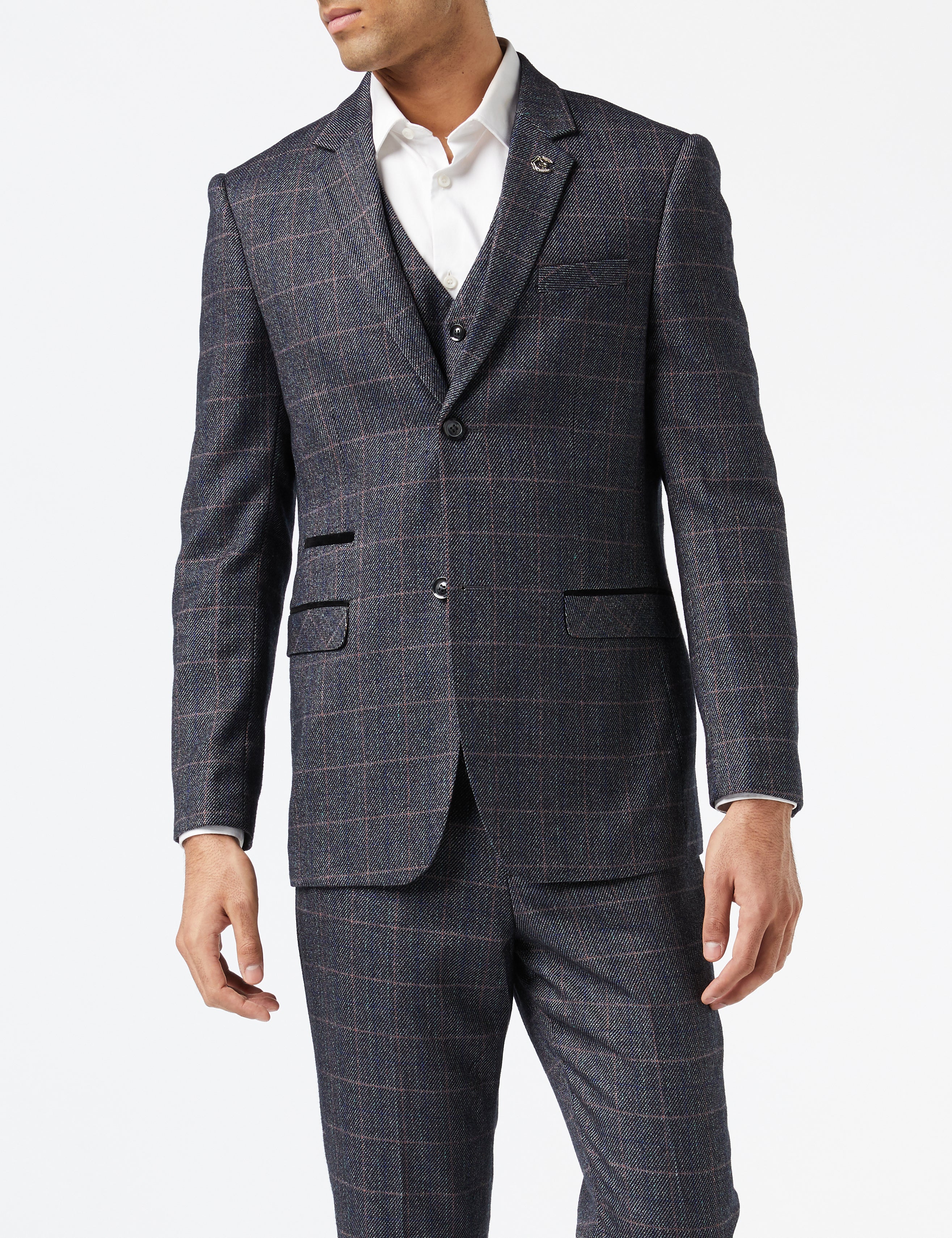 JULES - GREY TWEED CHECK SUIT JACKET & WAISTCOAT