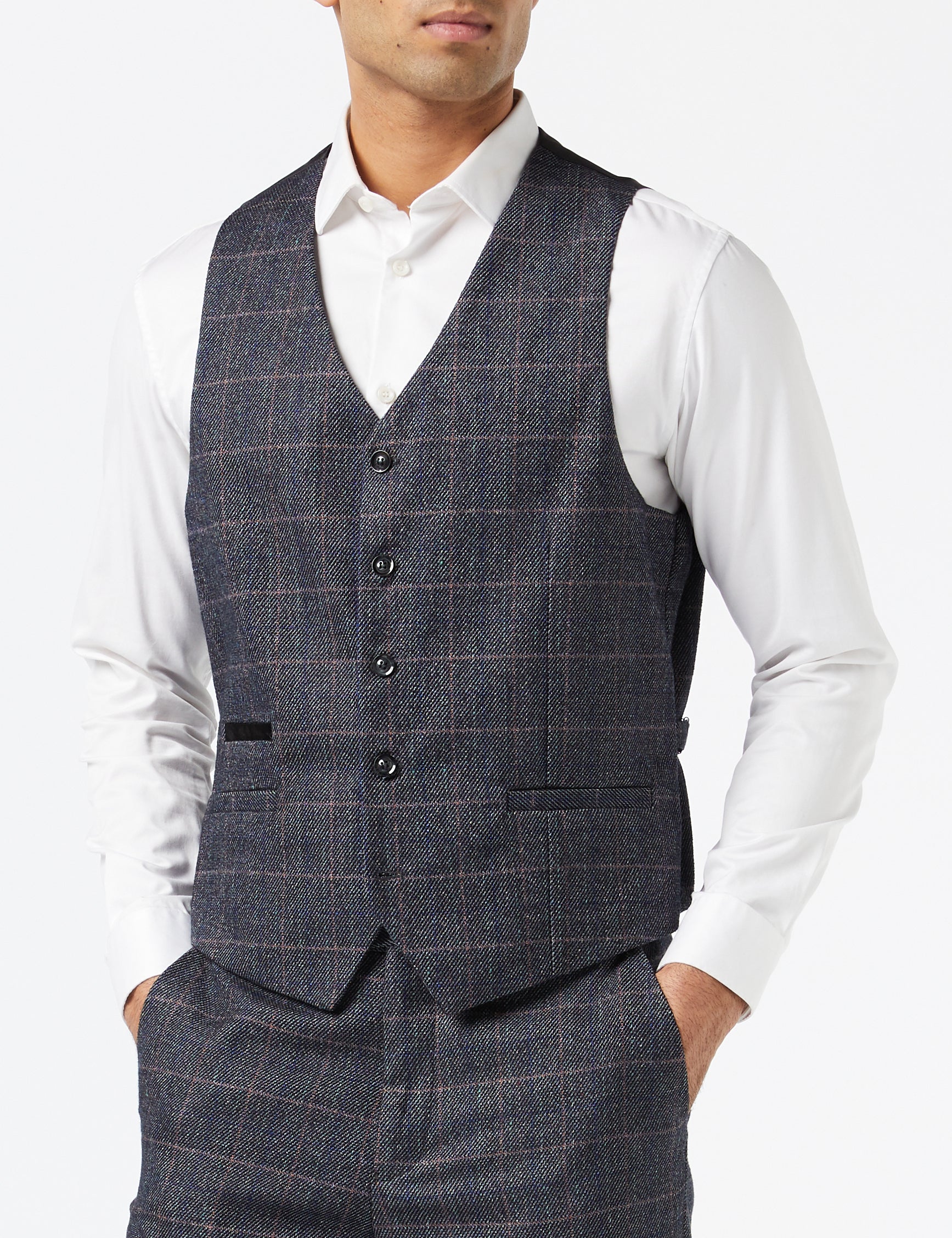 JULES - GREY TWEED CHECK SUIT JACKET & WAISTCOAT