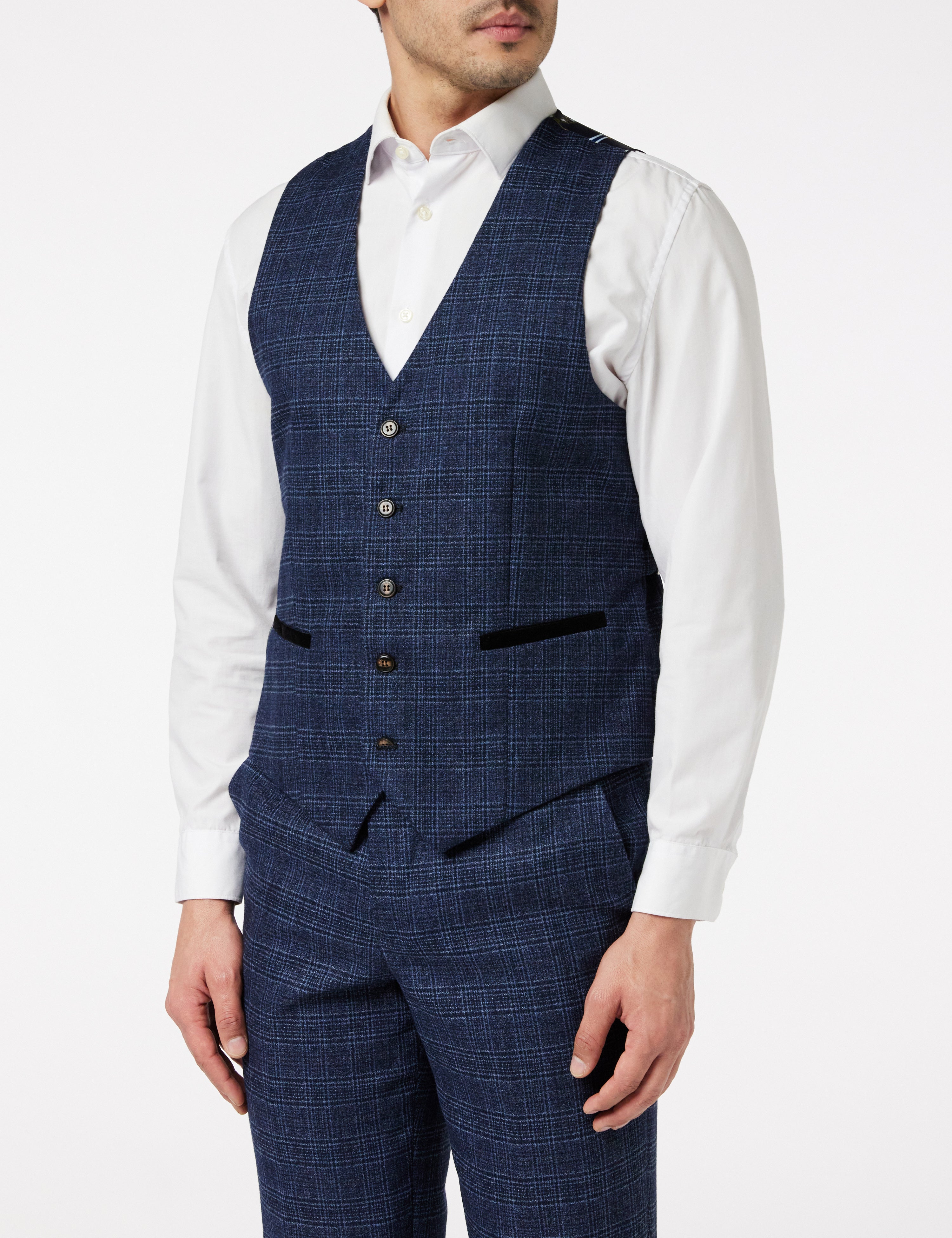 ABEL - VESTE ET GILET DE COSTUME À CARREAUX EN TWEED MARINE