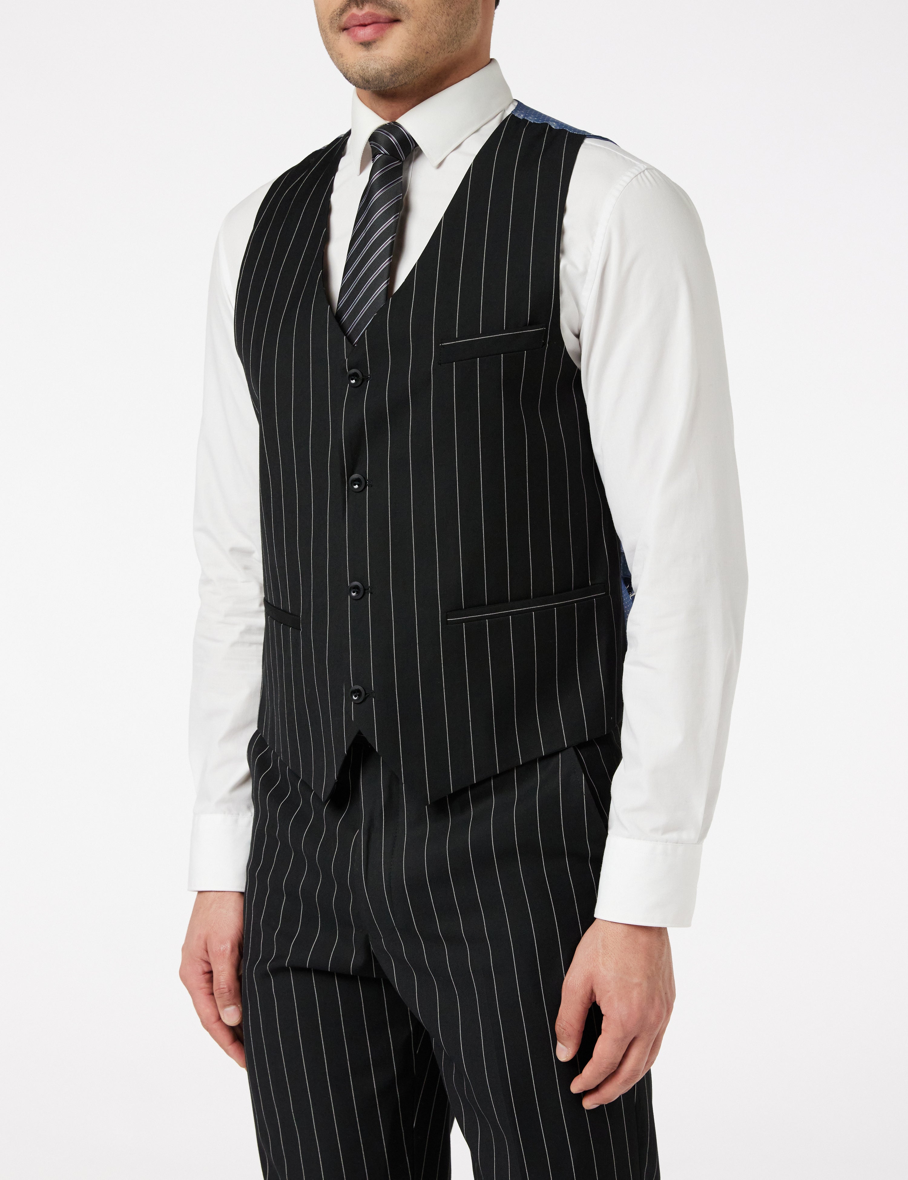 CLASSIC BLACK WHITE PINSTRIPE JACKET & WAISTCOAT