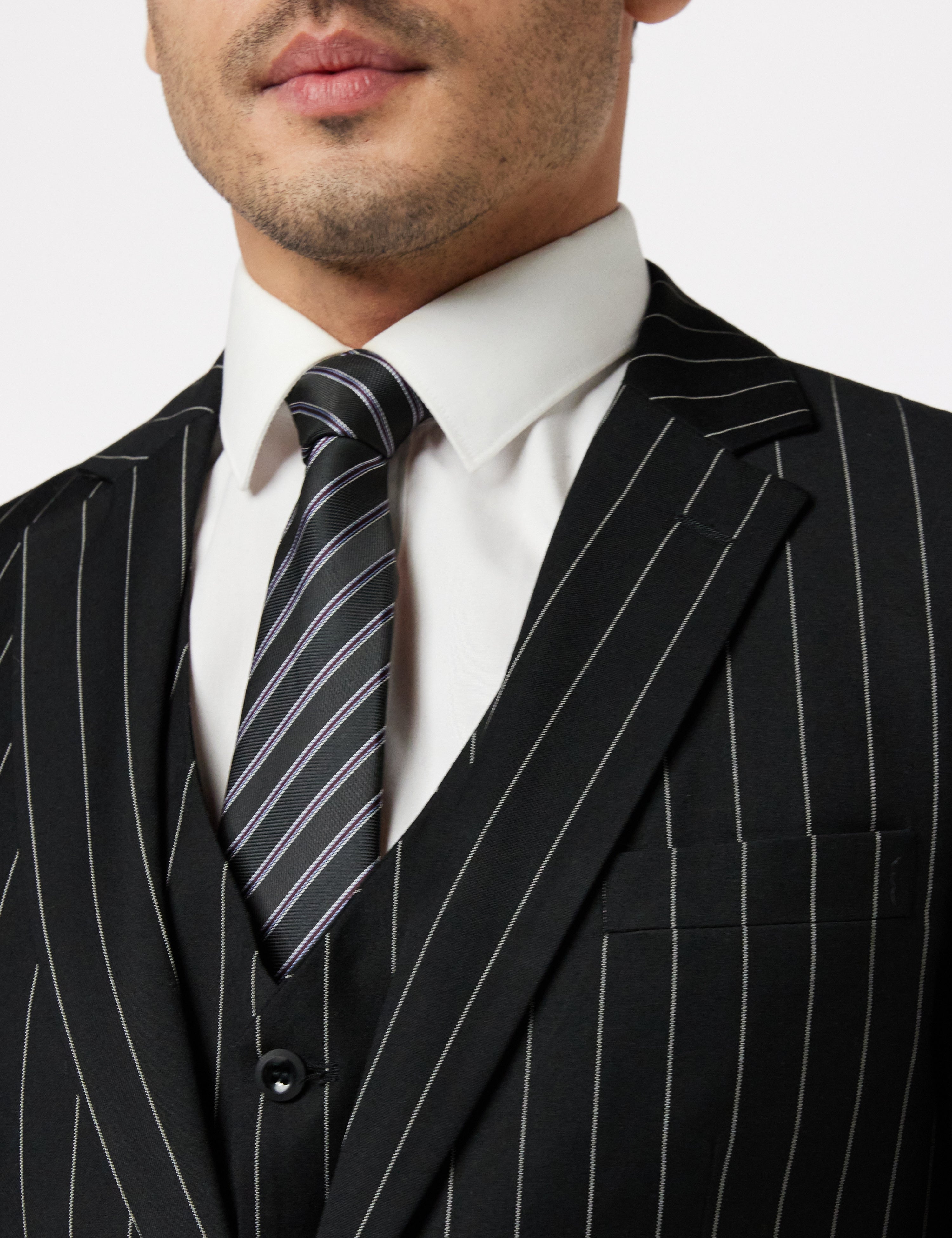 CLASSIC BLACK WHITE PINSTRIPE JACKET & WAISTCOAT