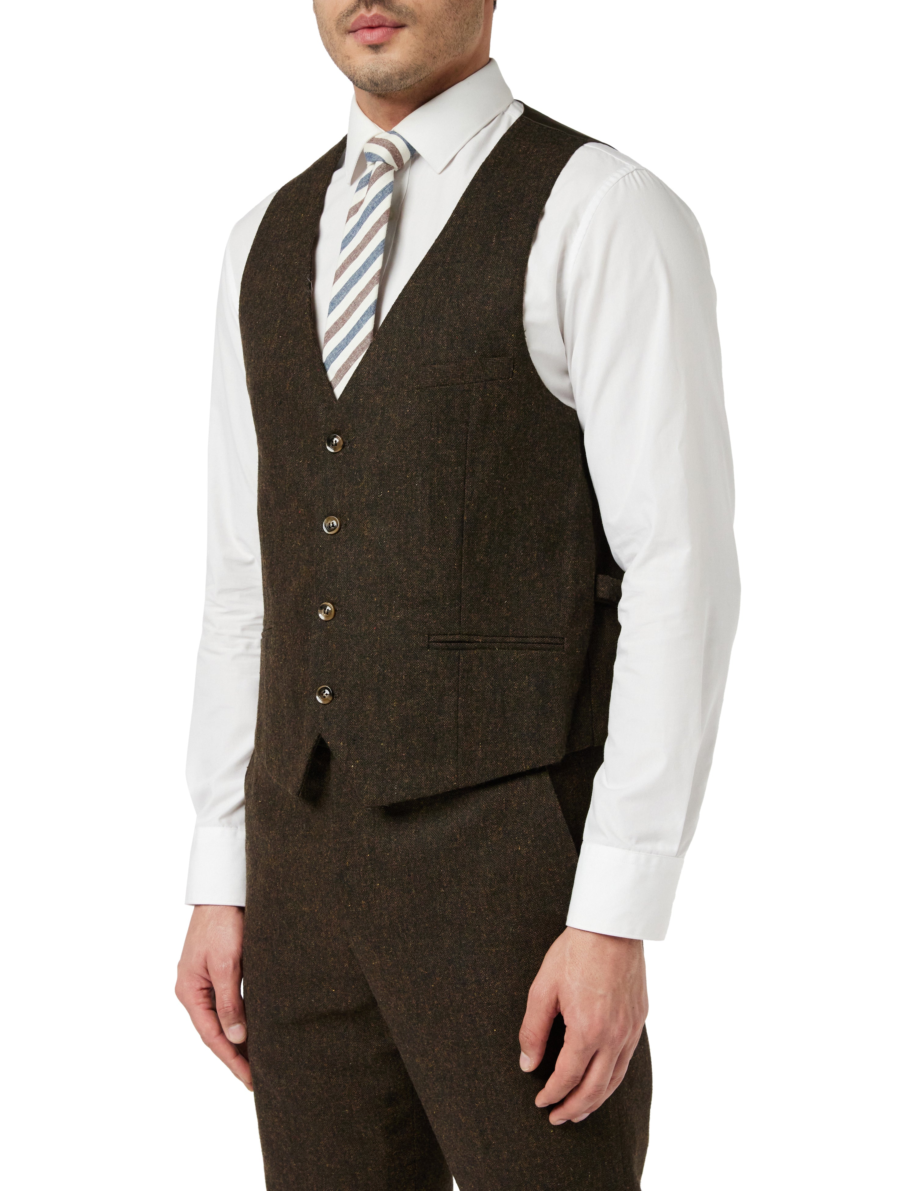 MASSGESCHNEIDERTE JACKE UND WESTE AUS BRAUNEM TWEED
