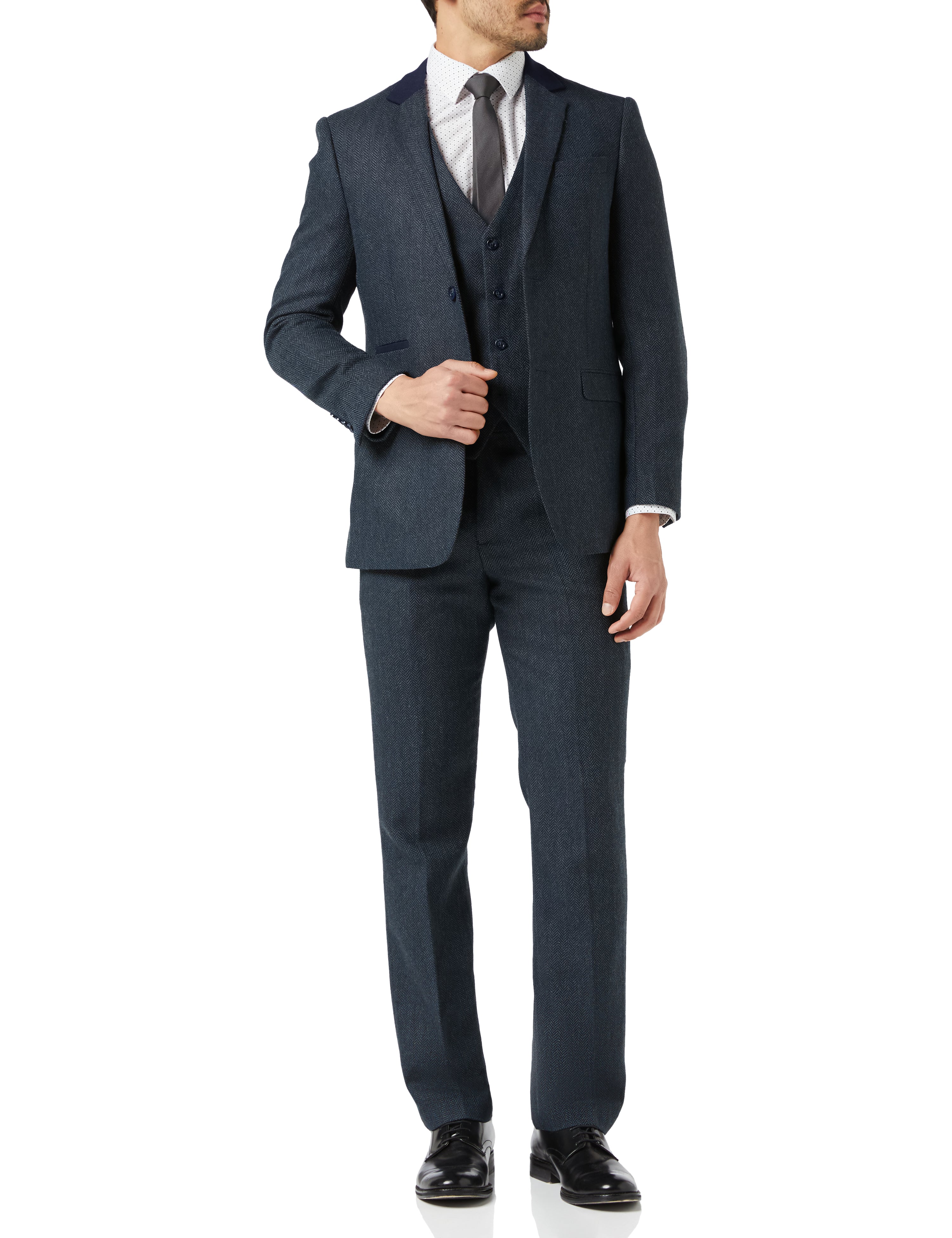 NAVY HERRINGBONE TWEED JACKET
