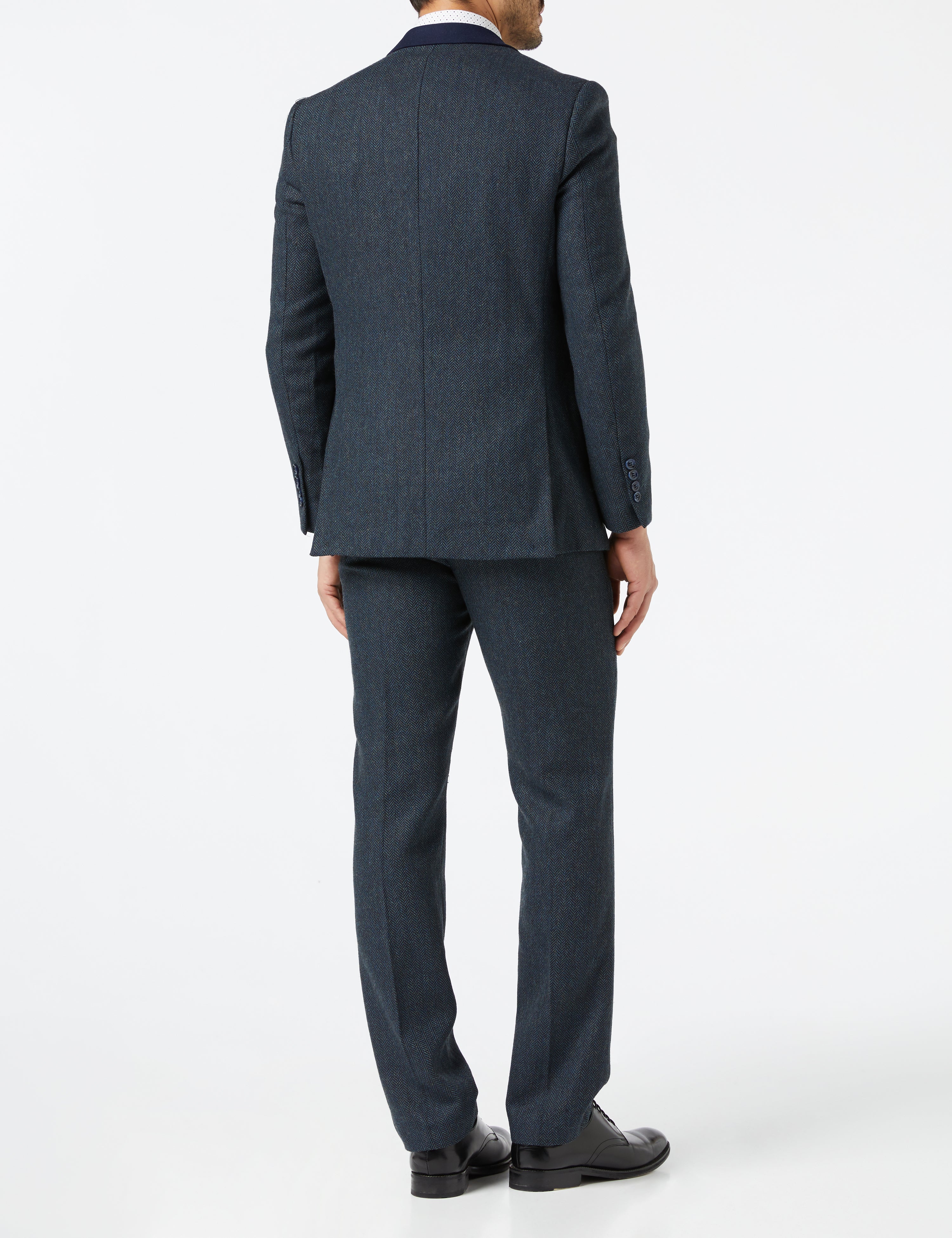 NAVY HERRINGBONE TWEED SUIT JACKET & WAISTCOAT