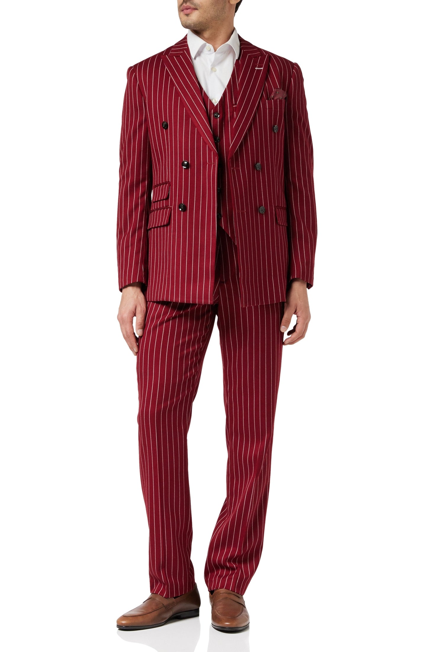 MEN'S MAROON VINTAGE CHALK STRIPE SMART CLASSIC TAILOR FIT WAISTCOAT