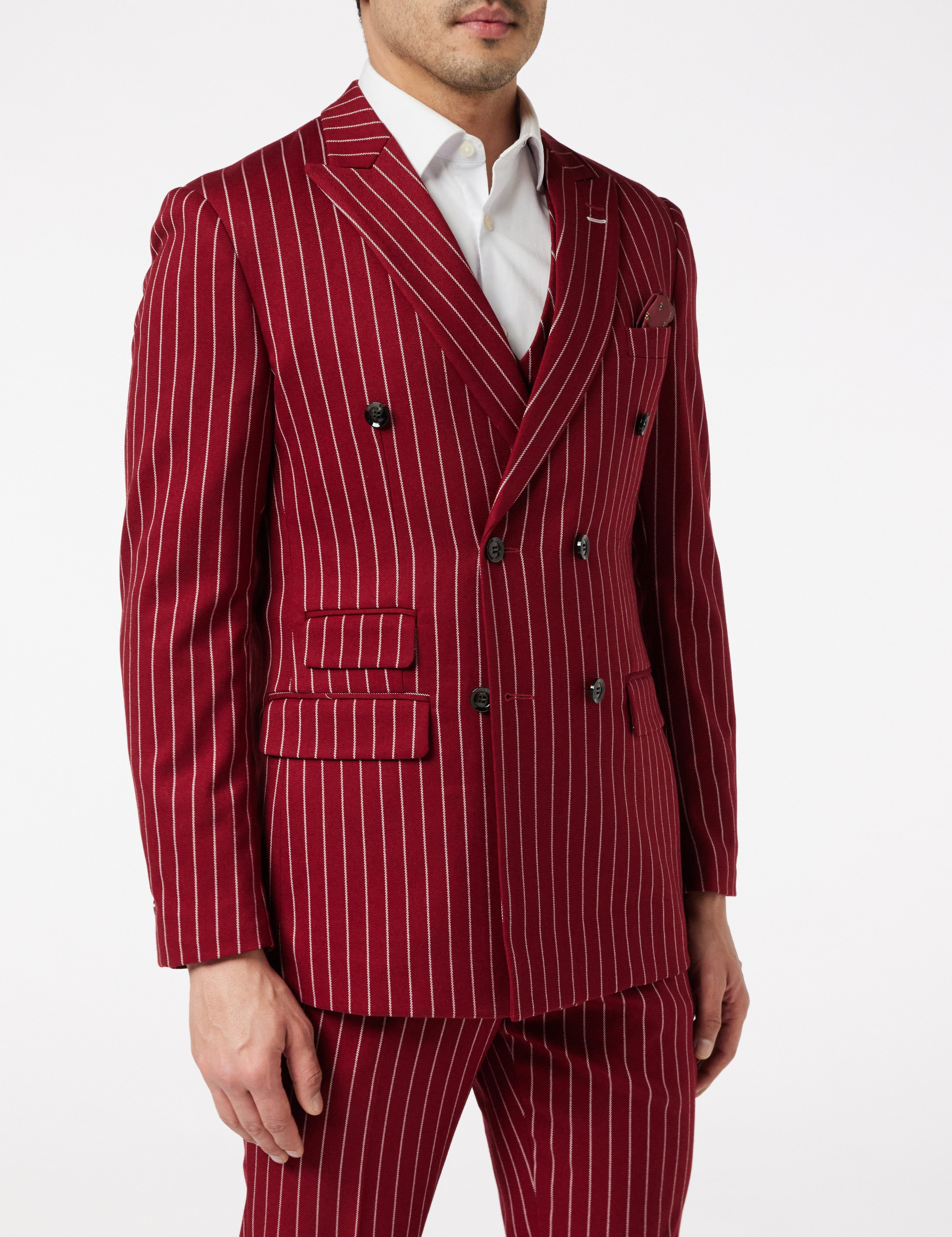 Pinstripe Double Breasted Maroon  Jacket & Waistcoat