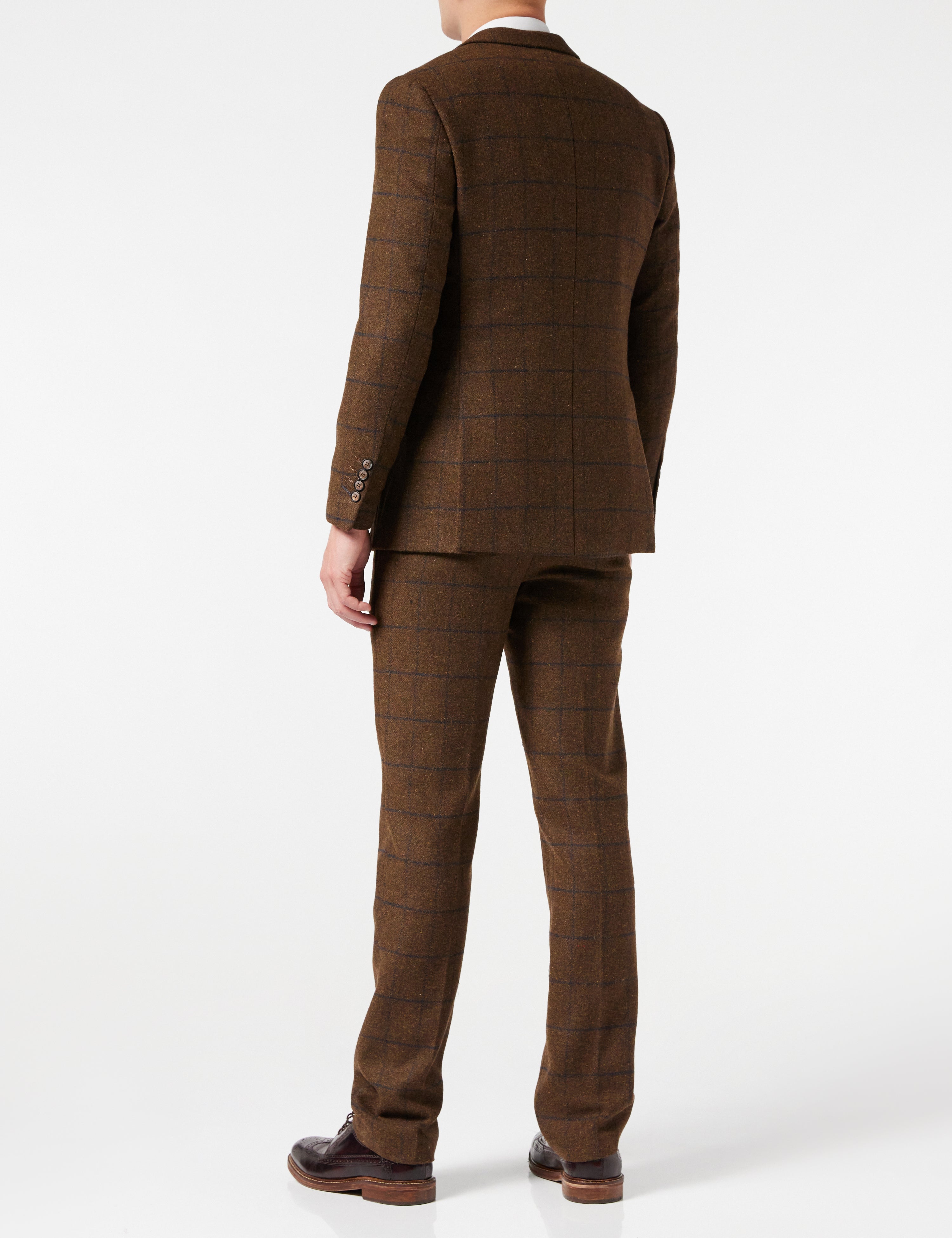 TAN TWEED NAVY CHECK SUIT JACKET & WAISTCOAT