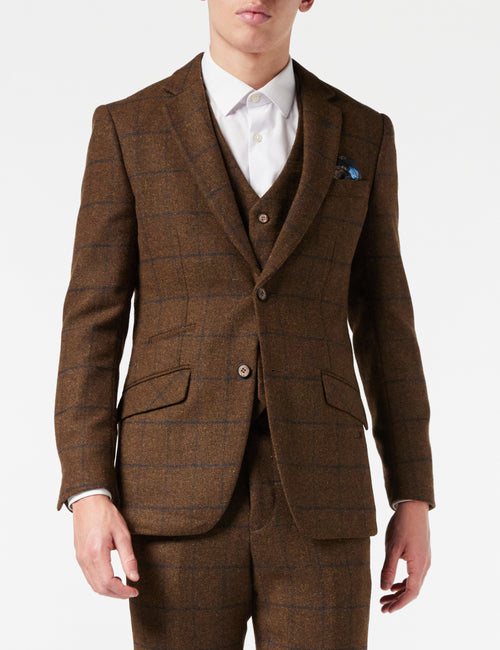 VESTE ET GILET DE COSTUME BLEU MARINE À CARREAUX EN TWEED