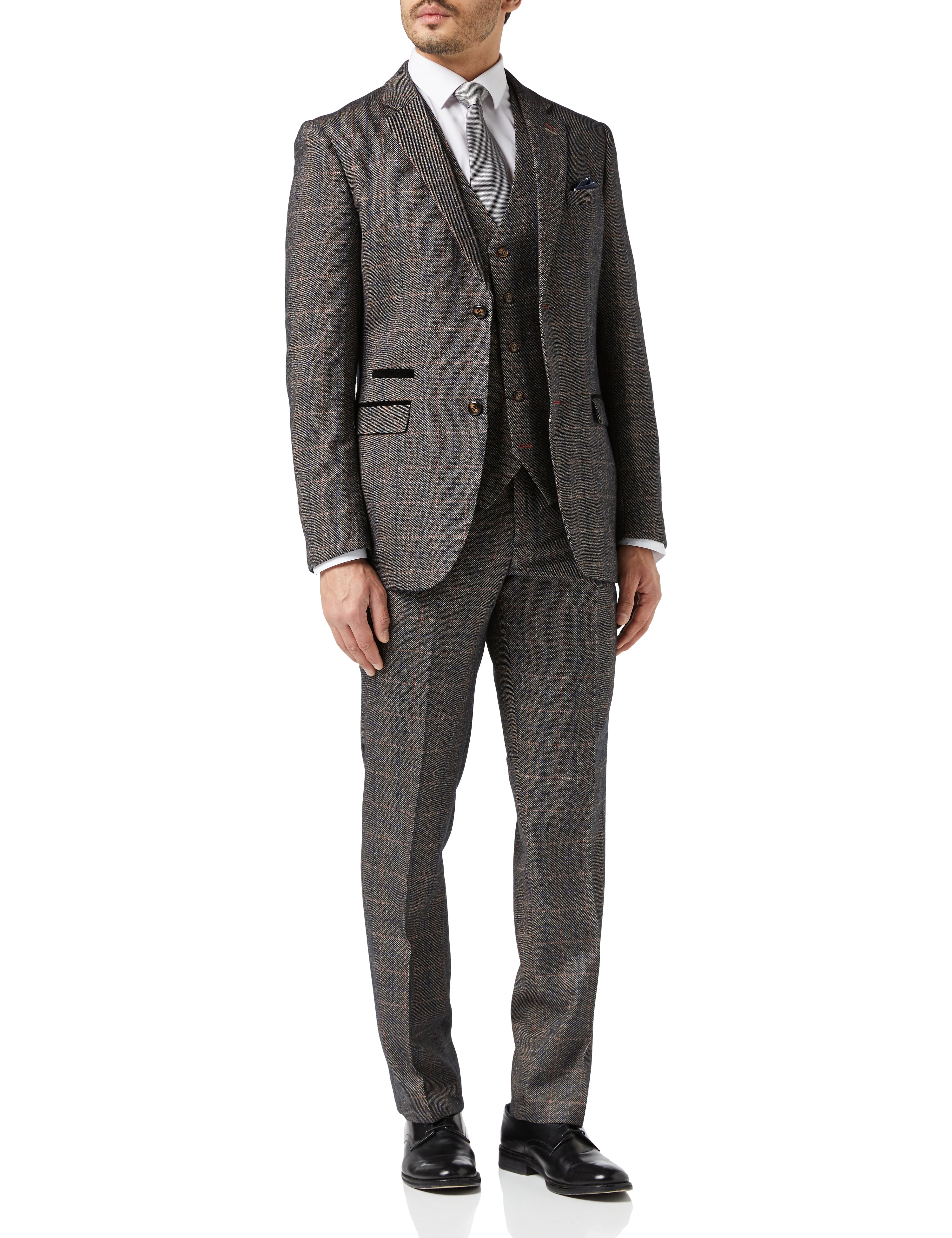 JULES - BROWN TWEED CHECK JACKET & WAISTCOAT