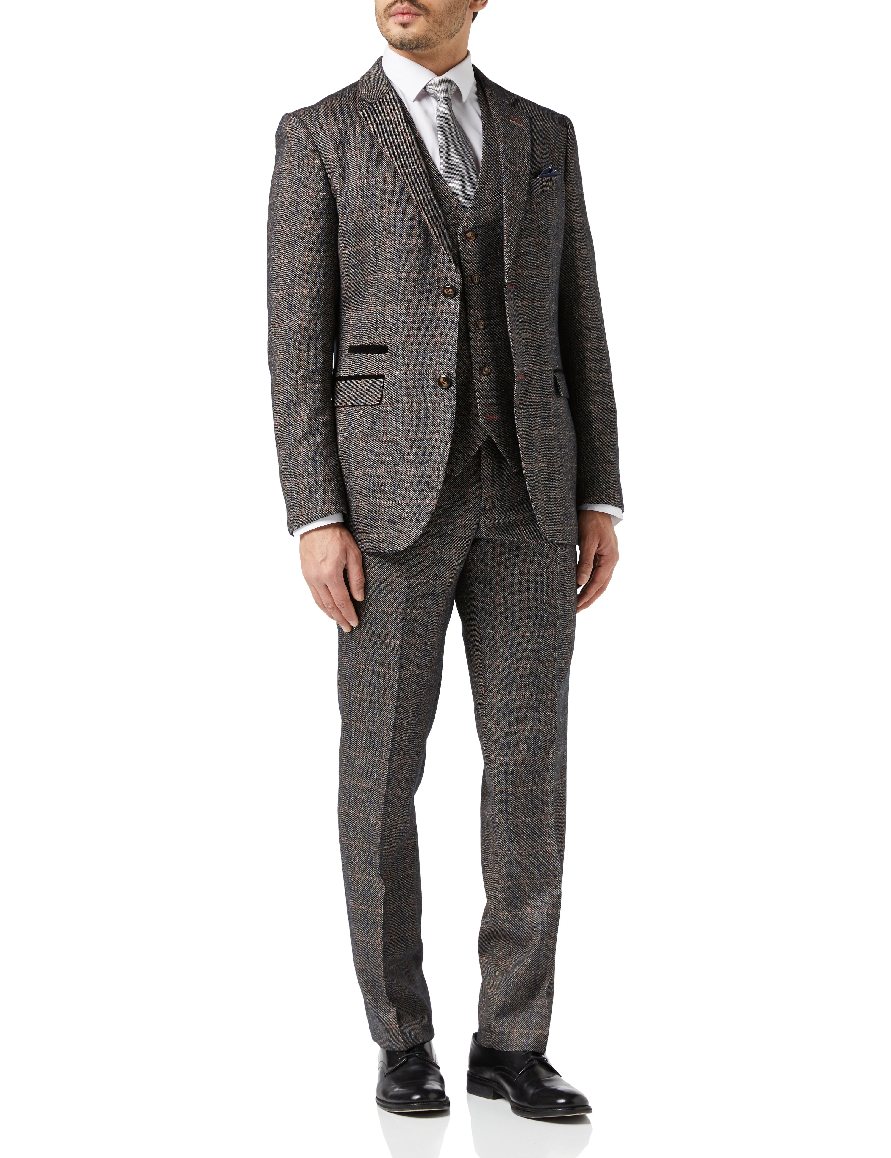 JULES - BROWN TWEED CHECK SUIT JACKET & WAISTCOAT