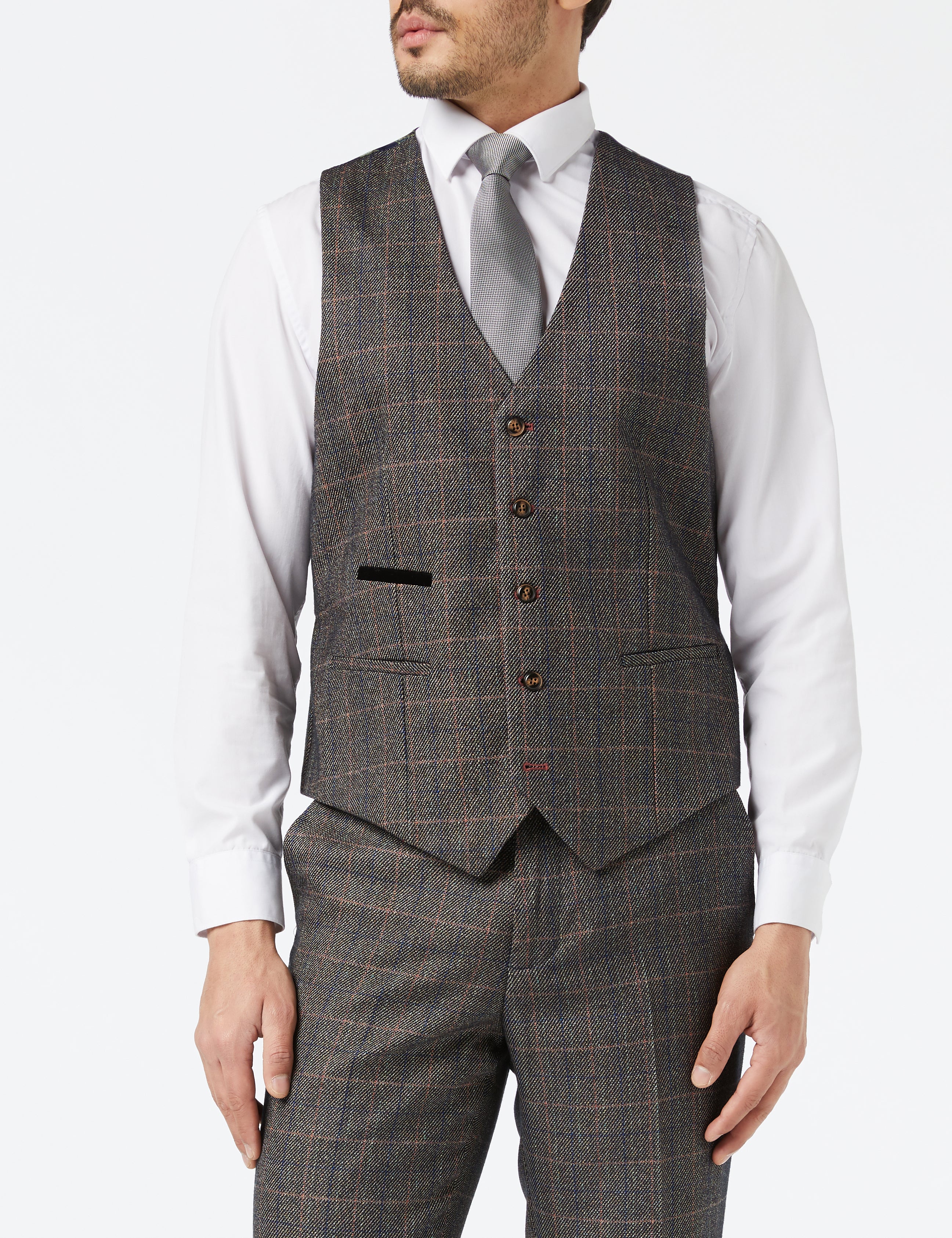 JULES - BROWN TWEED CHECK JACKET & WAISTCOAT