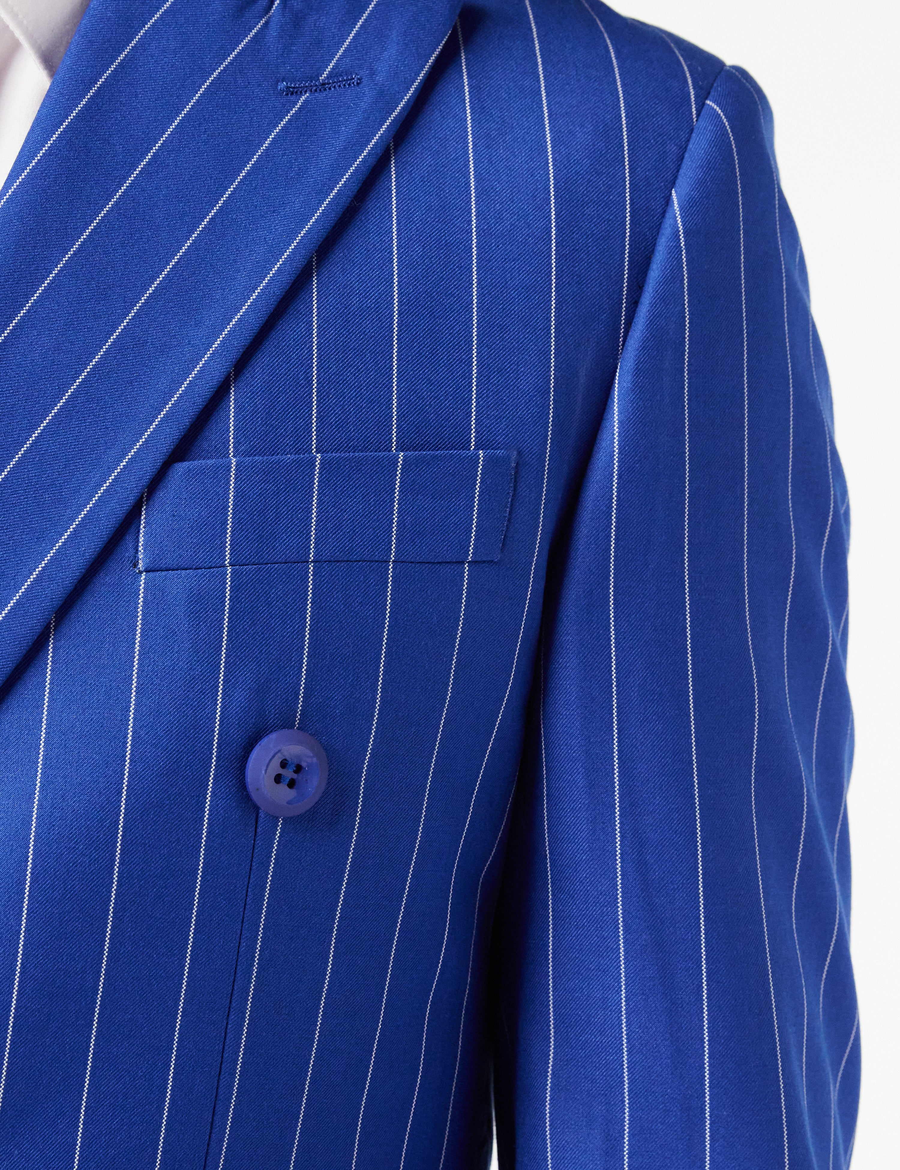 BLUE DOUBLE BREASTED WIDE CHALK STRIPE JACKET