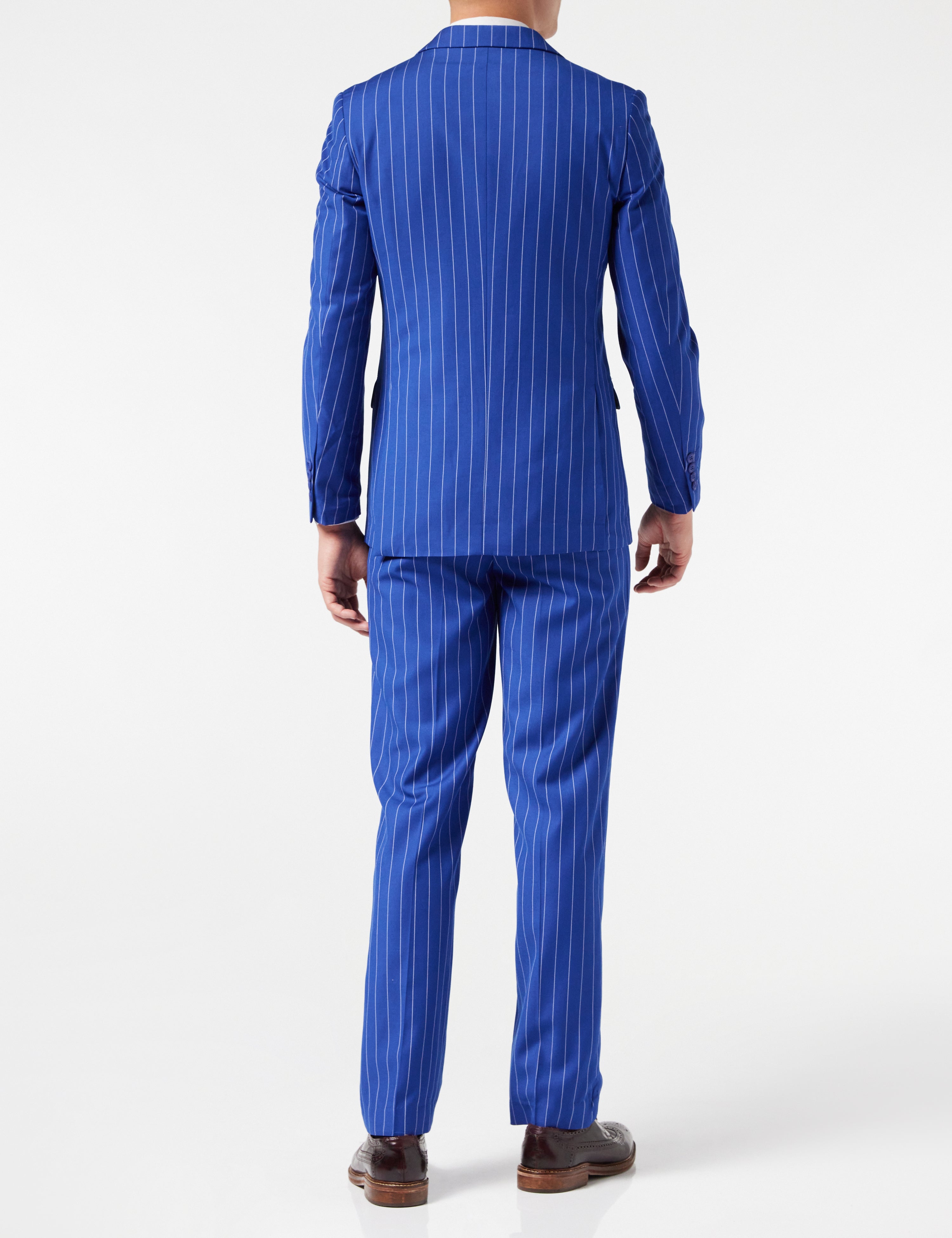 BLUE DOUBLE BREASTED WIDE CHALK STRIPE JACKET