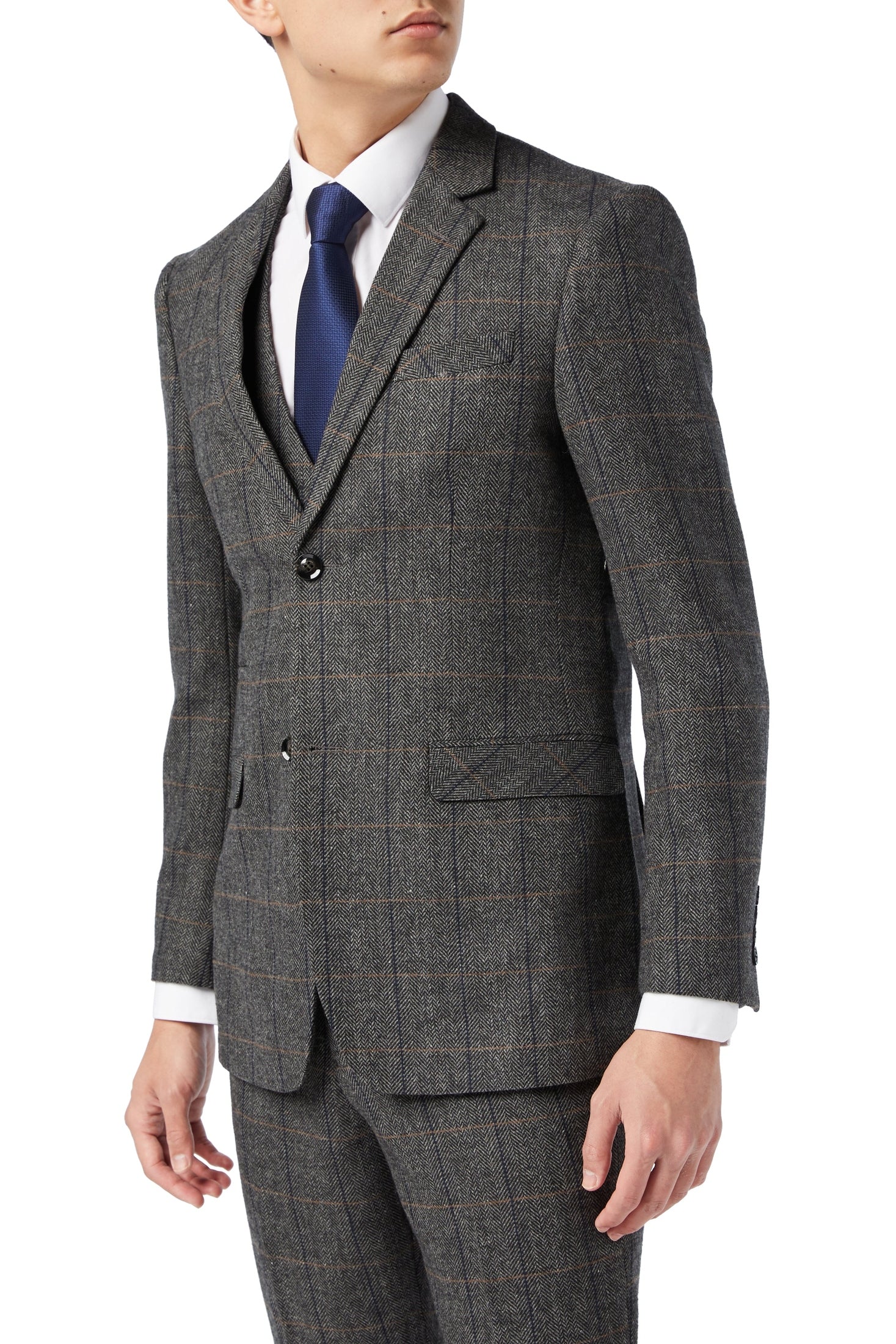 TWEED CHECK HERRINGBONE GREY JACKET