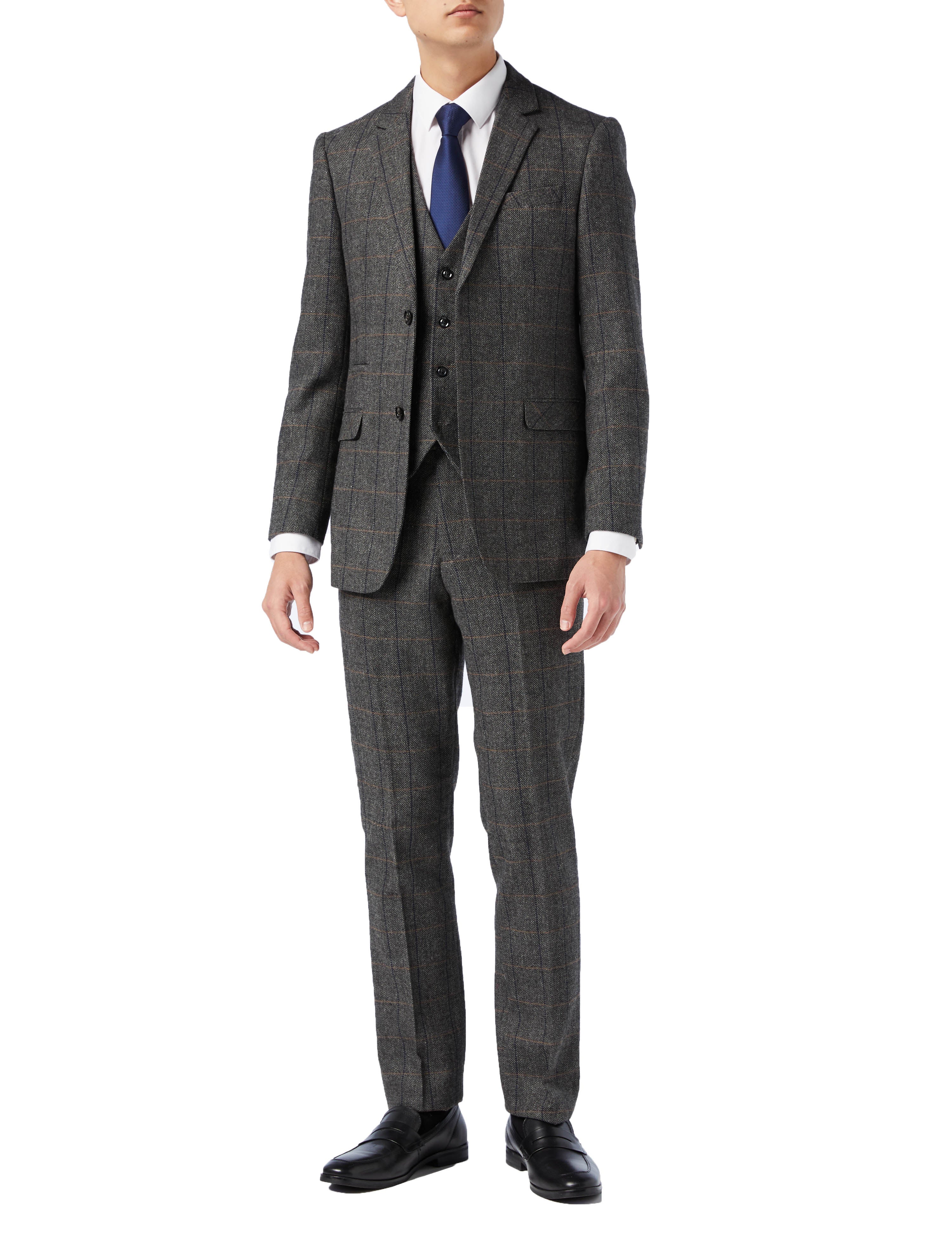 Grey Tweed Check Herringbone Suit